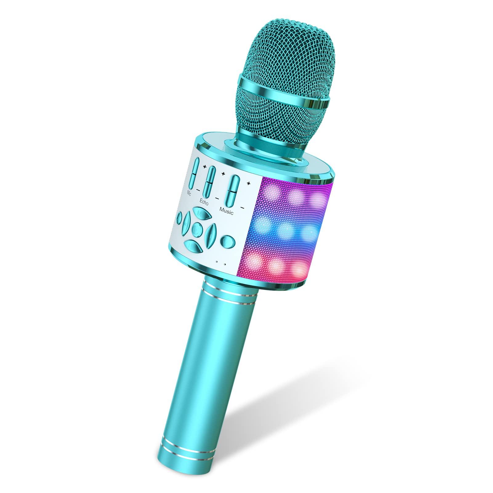 Amazmic Amazmic Kids Karaoke Microphone Machine Toys for Girls Bluetooth Microphone with LED Light, Birthday Gift for Girls Boys 3 4 5 6 7 8 9 10 11 12 Year Old Kids Toys(Blue)