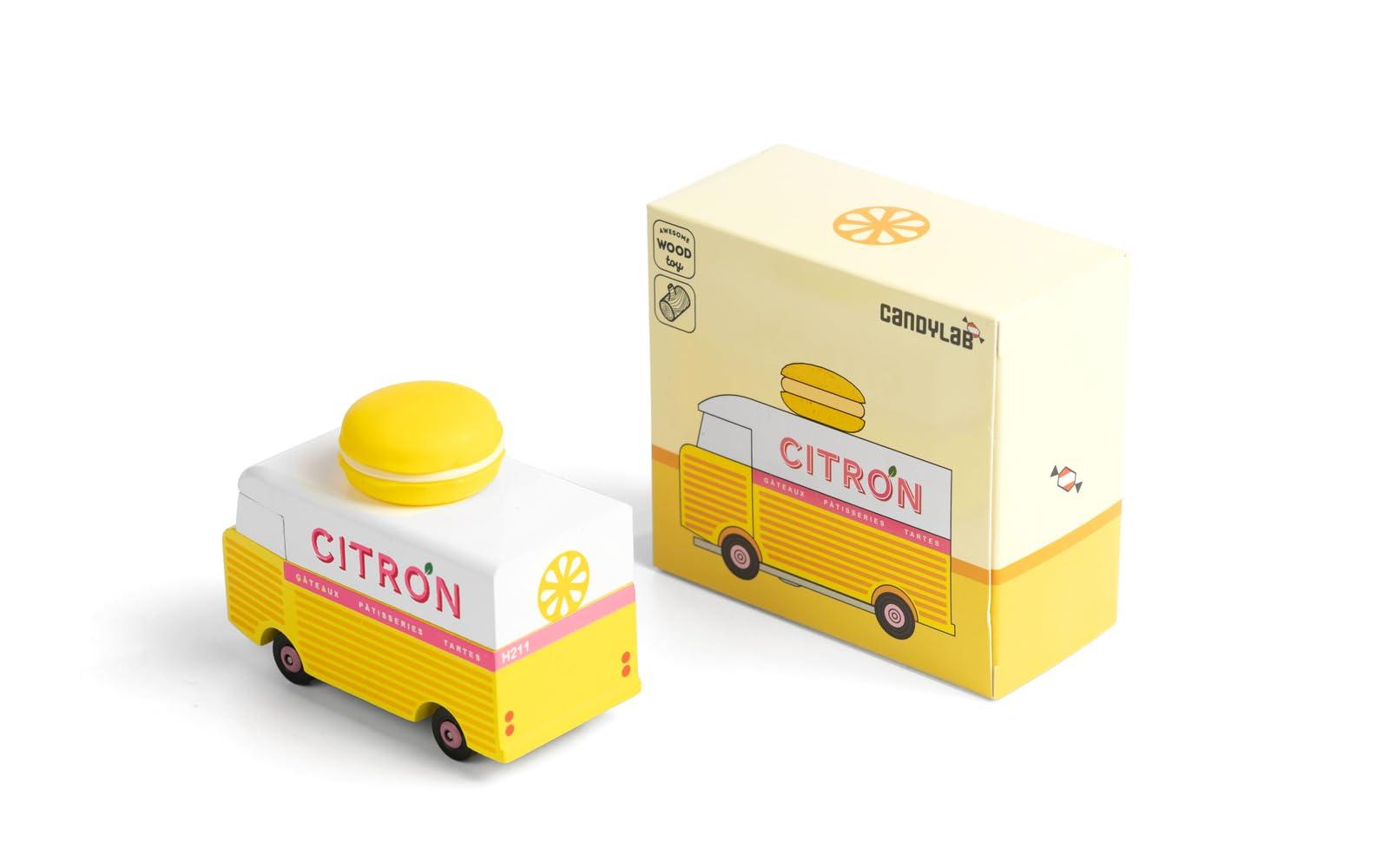 CANDYCAR Candylab Toys CANDYCAR Wooden Food Truck Collection - Citron Macaron Van, Premium Handcrafted Beech Wood Toy Car