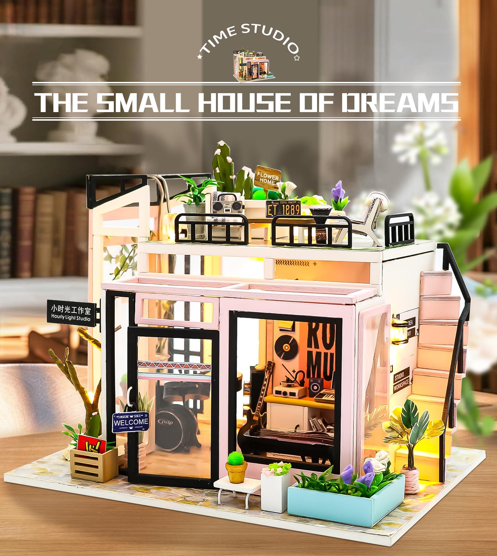SPILAY Spilay DIY Miniature Dollhouse Kit with Wooden Furniture,DIY Dollhouse Kit with Dust Proof and Music Movement,1:24 Scale Creative Room for Romantic Valentine's Gift(Time Studio)