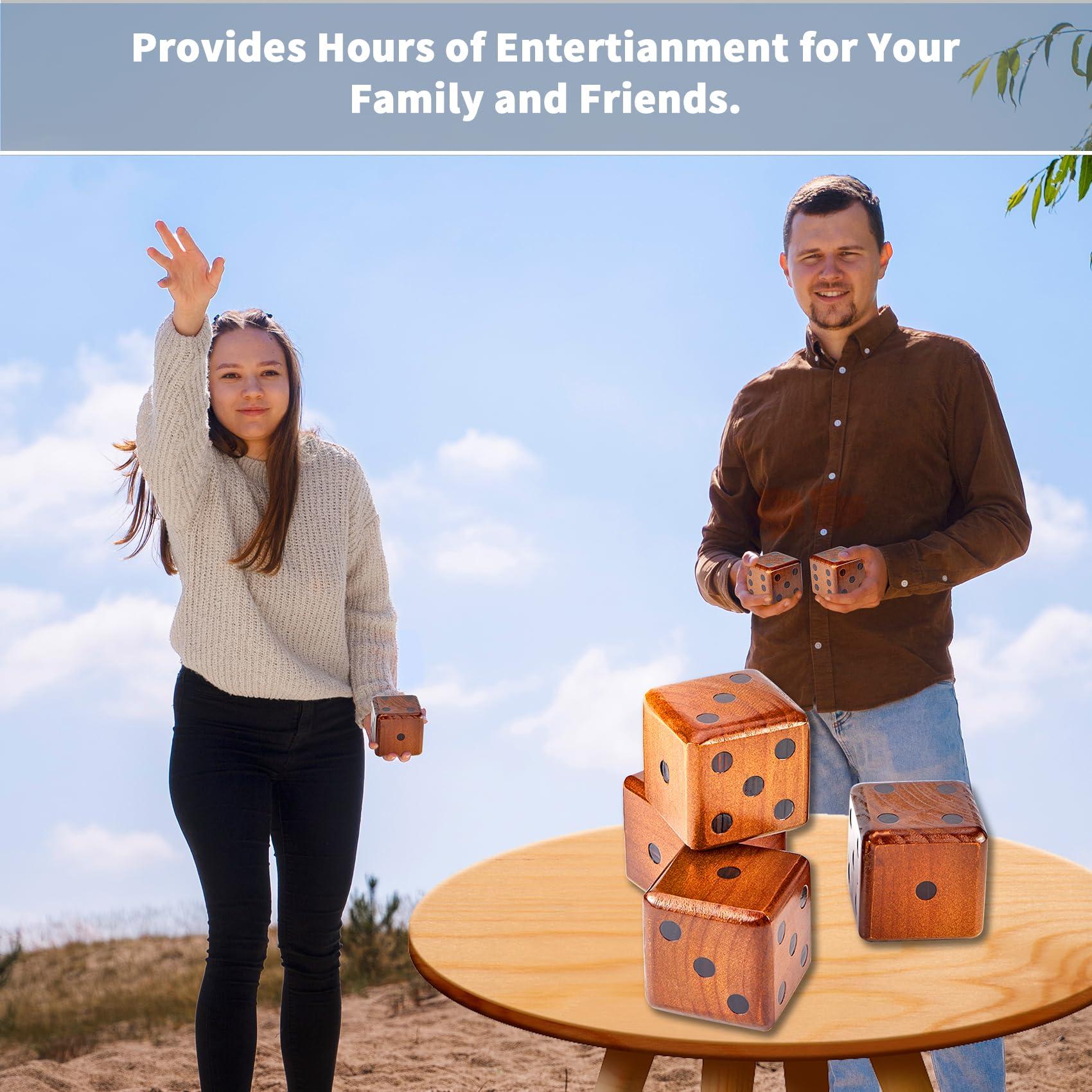 SpexDarxs SpexDarxs 3.5 Giant Yard Dice Set, Large Wooden Dice Set with Scoreboard & Carrying Bag, Indoor & Outdoor Backyard Lawn Game for Adult and Family