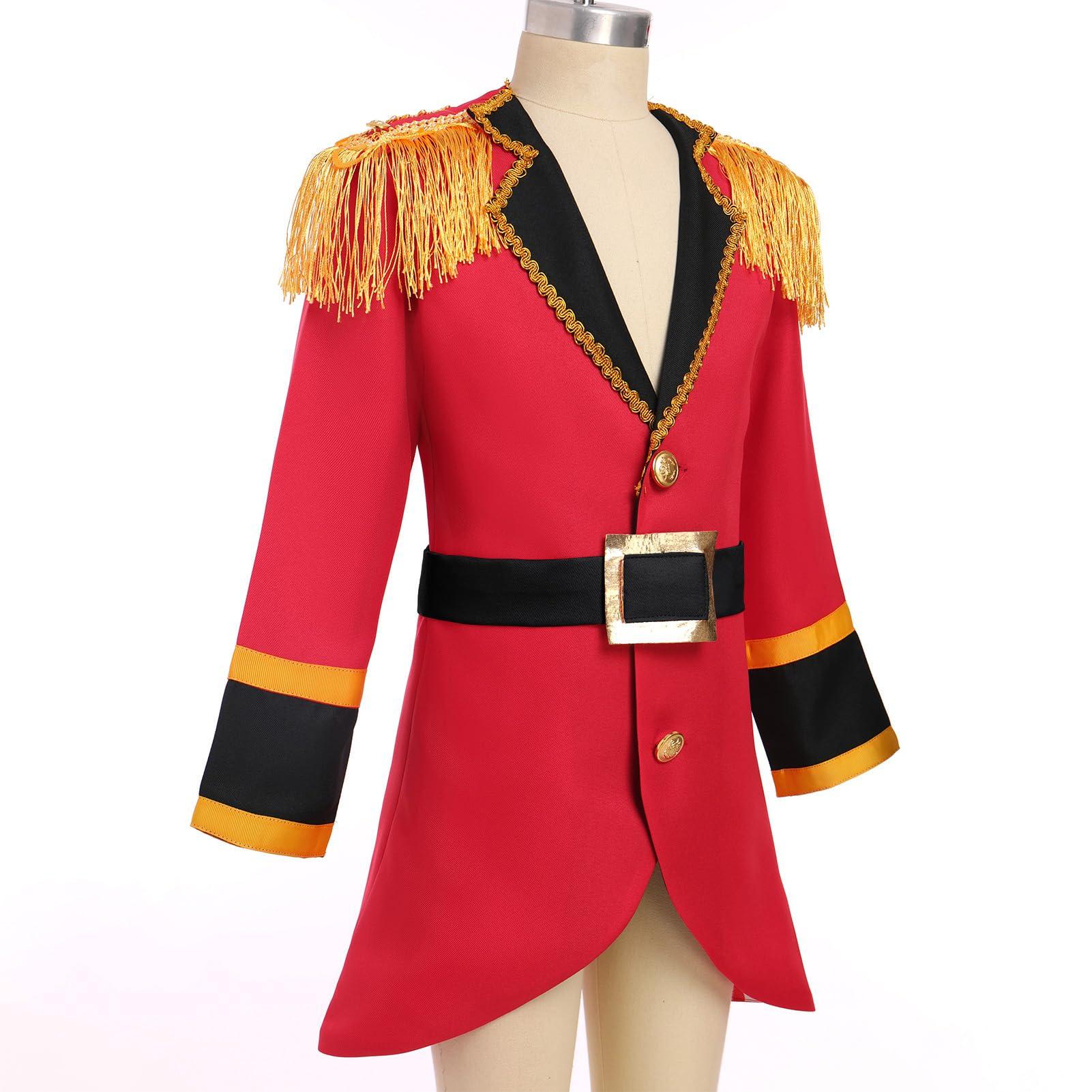 ODOLDI Boys Circus Outfit Toddler Ringmaster Jacket Kids Halloween Birthday Party Circus Ringmaster Outfits Red 3-4 Years