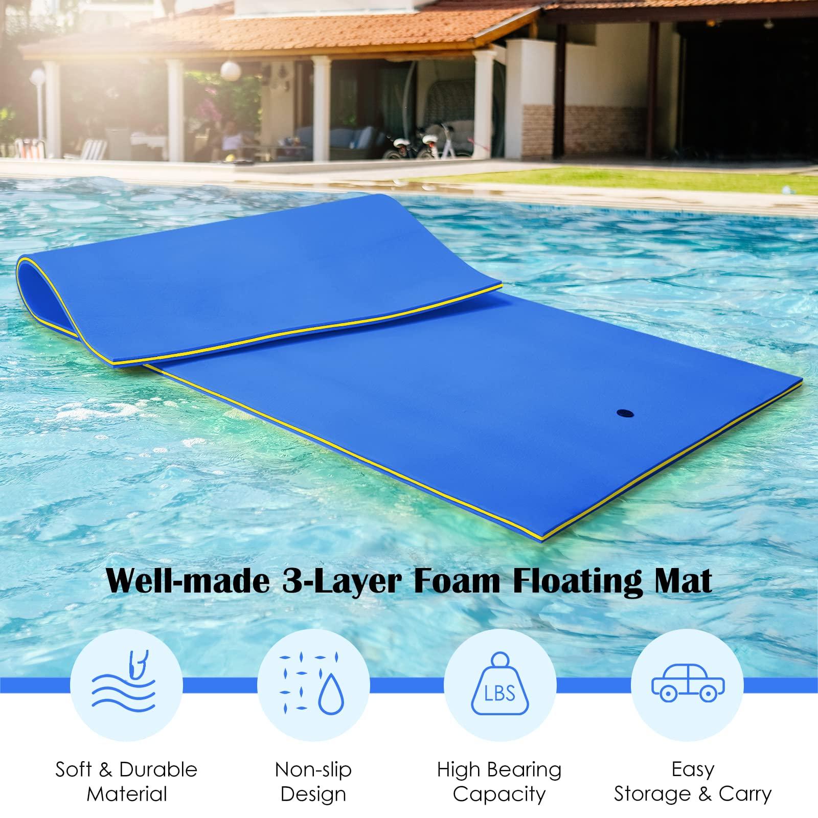 S AFSTAR S AFSTAR 12FT x 6FT Floating Water Mat, 3-Layer XPE Foam Floating Pad with Mooring Device & Roll-Up Straps, Floating Matt for 4-6 Person 880LBS Load, Lily Pad Floating Mat for Lake Pool (Navy)