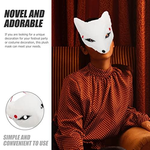 Amosfun Kitsune Fox Furry Masks Half Face Cosplay Masks Animal Costume Japanese Party Assecories for Cosplay Costume Masquerade Drama Halloween White
