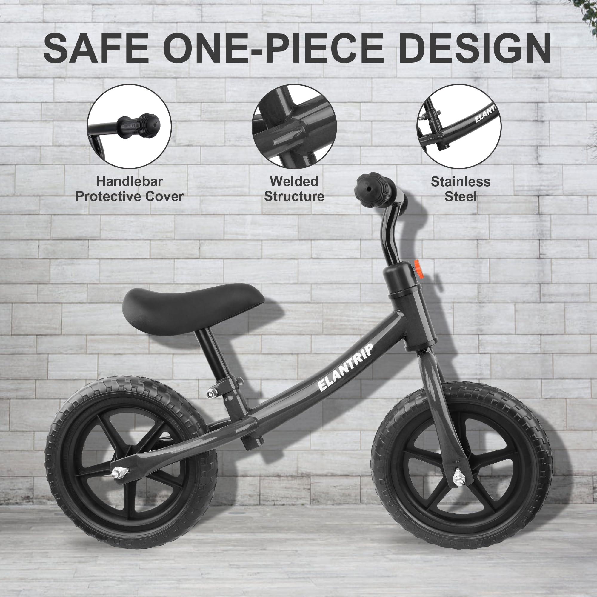 Elantrip Elantrip Balance Bike, Lightweight Black Toddler Bike for 1-3 Year Old Boys, Birthday Gift Toys for 1-3 Year Old Boys and Girls, No Pedal Bikes for Kids with Adjustable Handlebar and seat