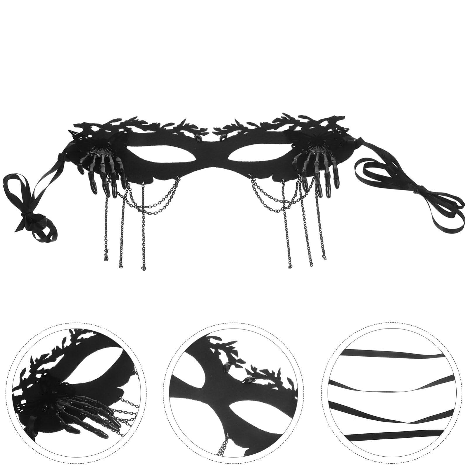 ibasenice ibasenice Skeleton Hand Mask Masquerade Party Mask Halloween Mask with Tassel Half Faces Mask Cosplay Performance Prop Fancy Dress Party Supplies Bone Graphics Mask