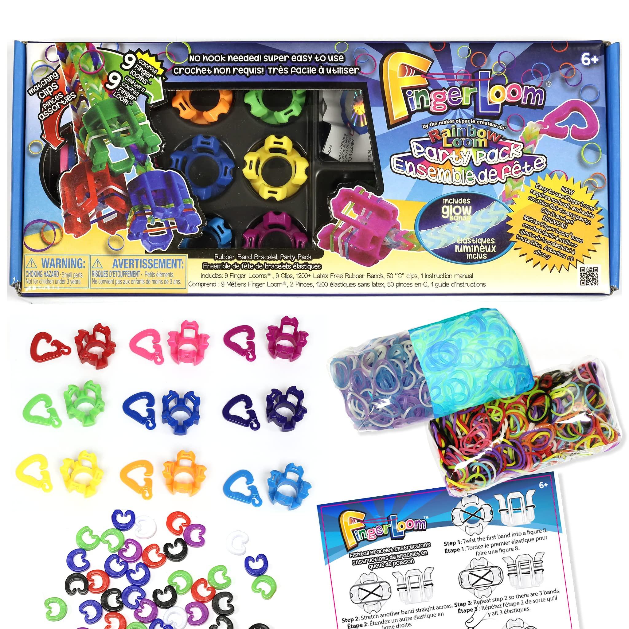 Rainbow Loom Rainbow Loom Finger Loom Party Pack, Features 9 Colored Finger Looms and 1200 Glow in The Dark Bands Perfect Party Activities for Boys and Girls 7+