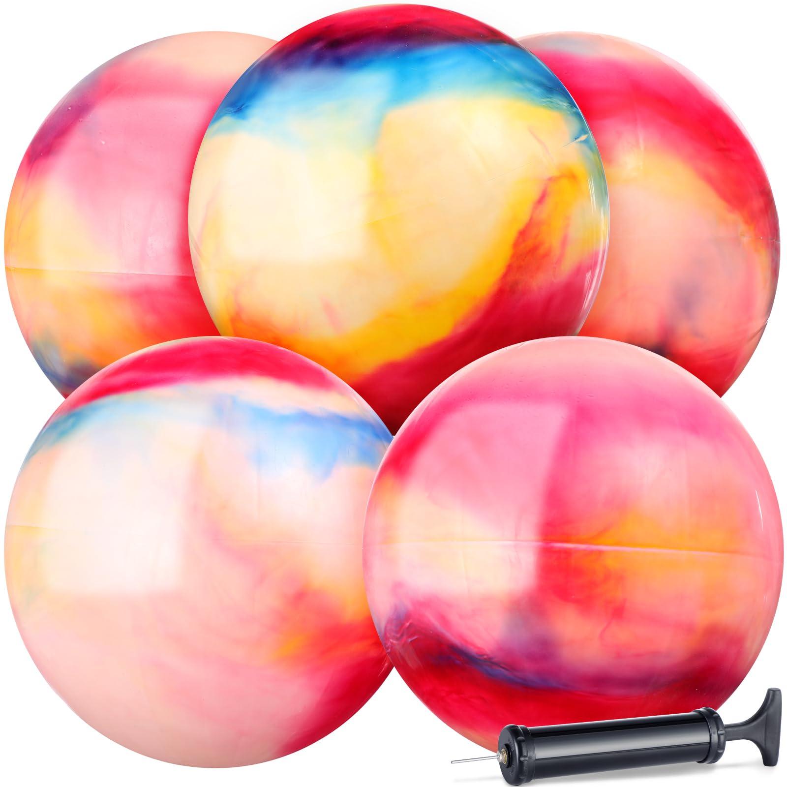 Chumia Chumia 18 Inch Fun Bouncy Balls 5 Pcs Rubber Inflatable Beach Ball Bouncing Sensory Balls with Hand Air Pump for Park Backyard Beach Indoor Outdoor Games Party Favors (Multicolor)