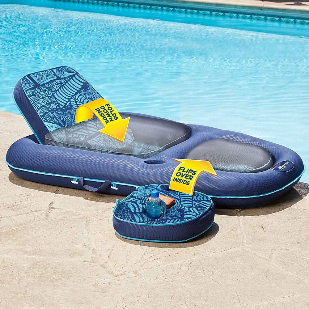 Aqua LEISURE Aqua Campania Ultimate 2-in-1 Pool Float Lounge Extra Large Inflatable Pool Floats for Adults with Adjustable Backrest & Cupholder Caddy Teal Hibiscus