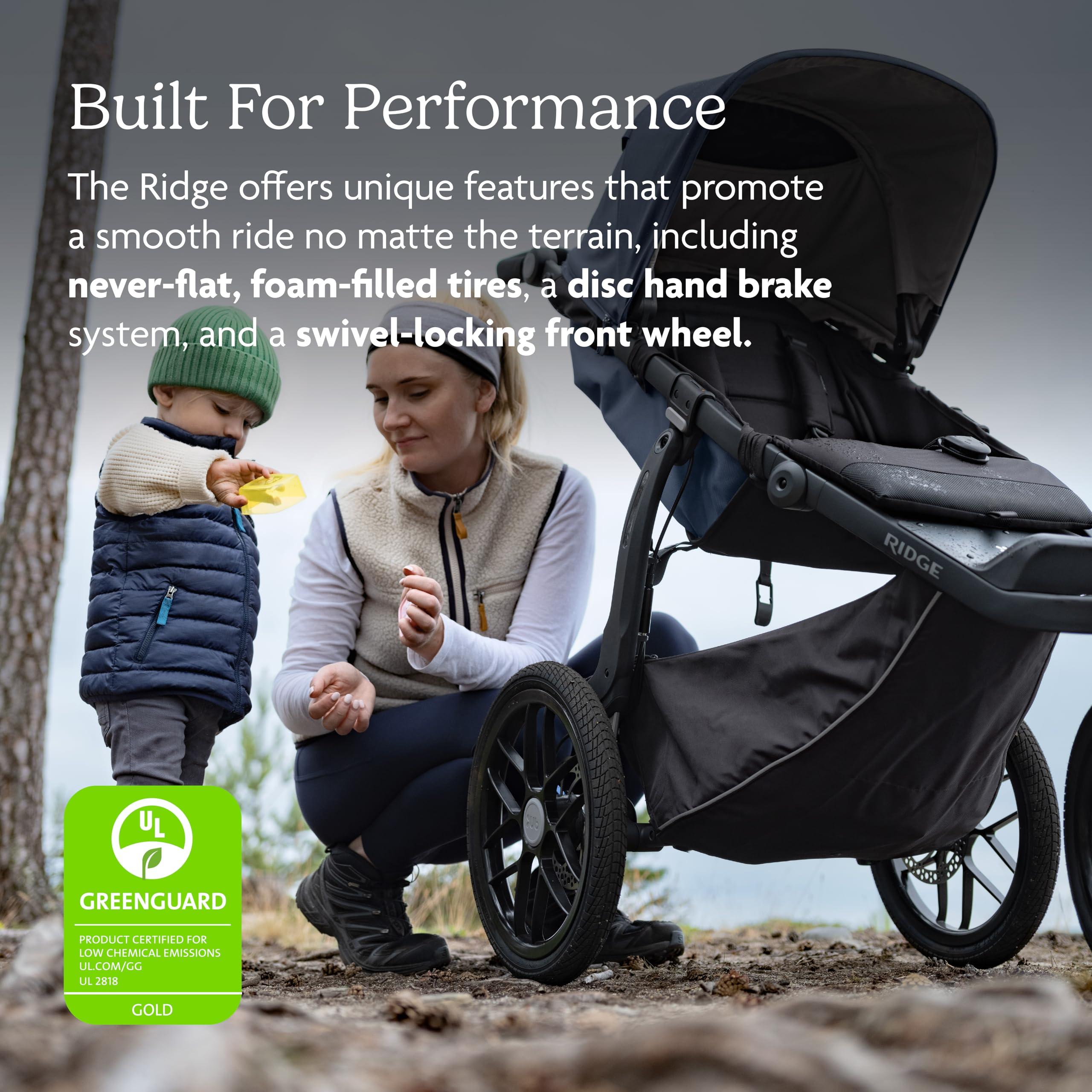 UPPAbaby UPPAbaby Ridge Jogging Stroller/Durable Performance Jogger with Never-Flat Tires/Built for Walking, Running, Hiking/Water Bottle Holder & Basket Cover Included/Gwen (Green Mlange/Carbon Frame)
