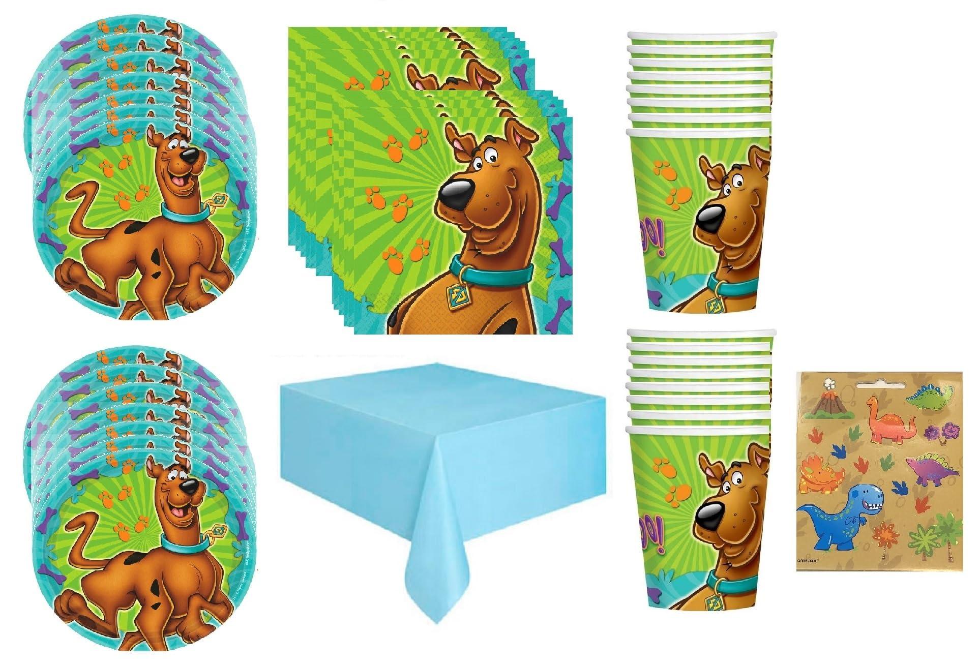 amscan Scooby Doo Birthday Party Supplies Bundle Pack includes Dessert Cake Paper Plates, Cups, Napkins, Table Cover (Bundle for 16)
