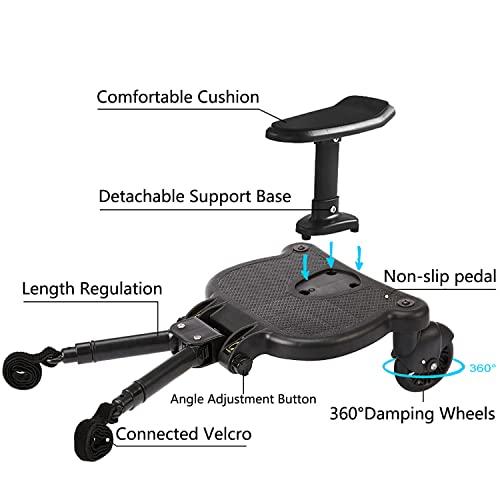 Leefngsun Universal Stroller Board Buggy Board with Detachable Seat, Stroller Glider Board Suitable for Most Brands of Strollers, Stroller Standing Board, Holds Children Up to 55lbs (Black)