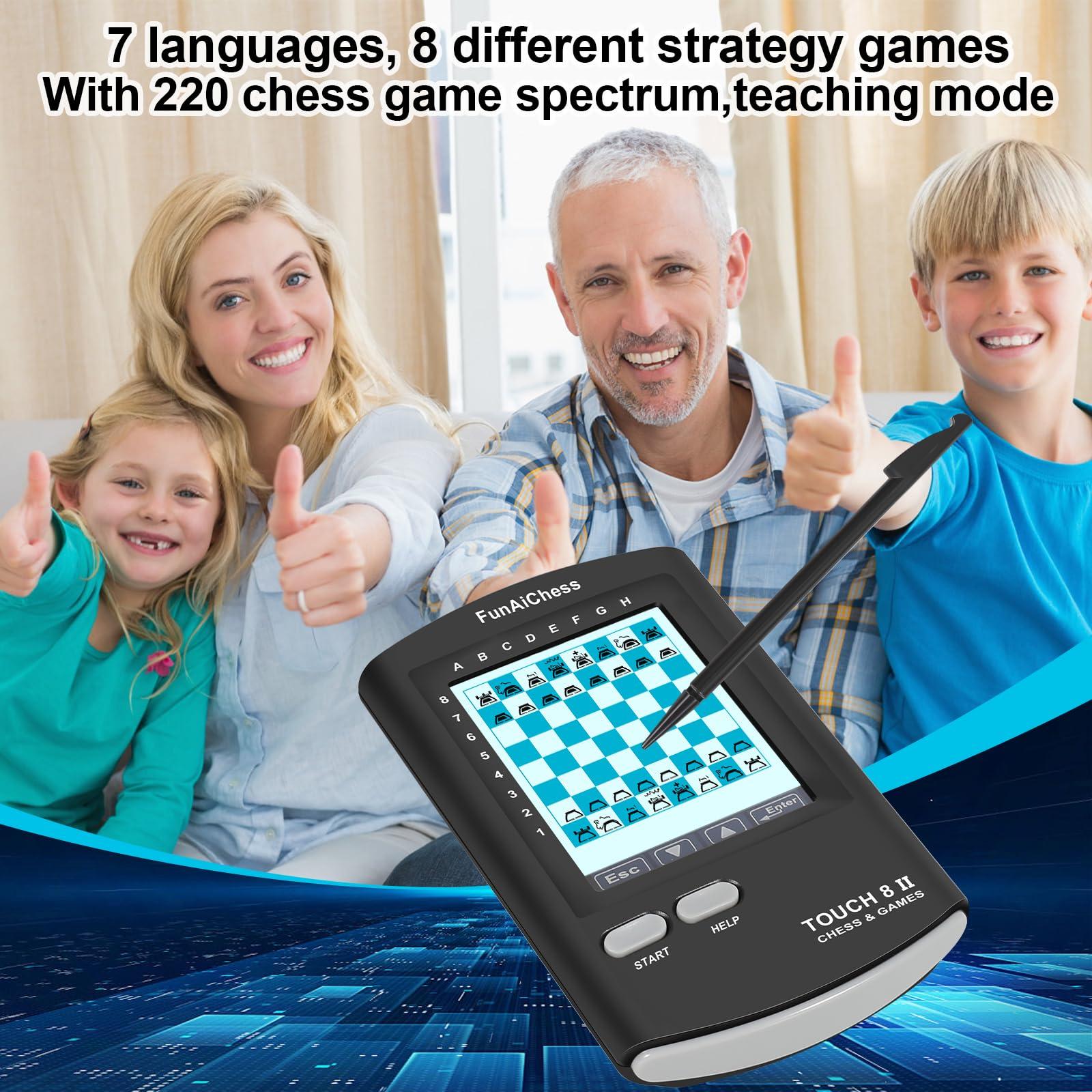 FunAiChess FunAiChess Handheld Electronic Chess Board 8 in 1 Touch Chess Computer Game Ai Chess Up Smart Electronic Chess Set for Adults, Kids,and Beginners Learn and Travel with Stylus Large LCD Display Gift