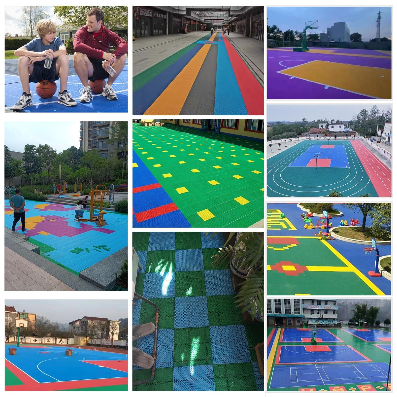 ZJKXJH Sport Court Tiles Outdoor Basketball, 1010 Inch Modular Interlocking Floor Tile/ Mats for Gymnasium Playground Public Leisure Place Waterproof DIY Puzzle Flooring, Red Yellow Blue Green ( Color : Red
