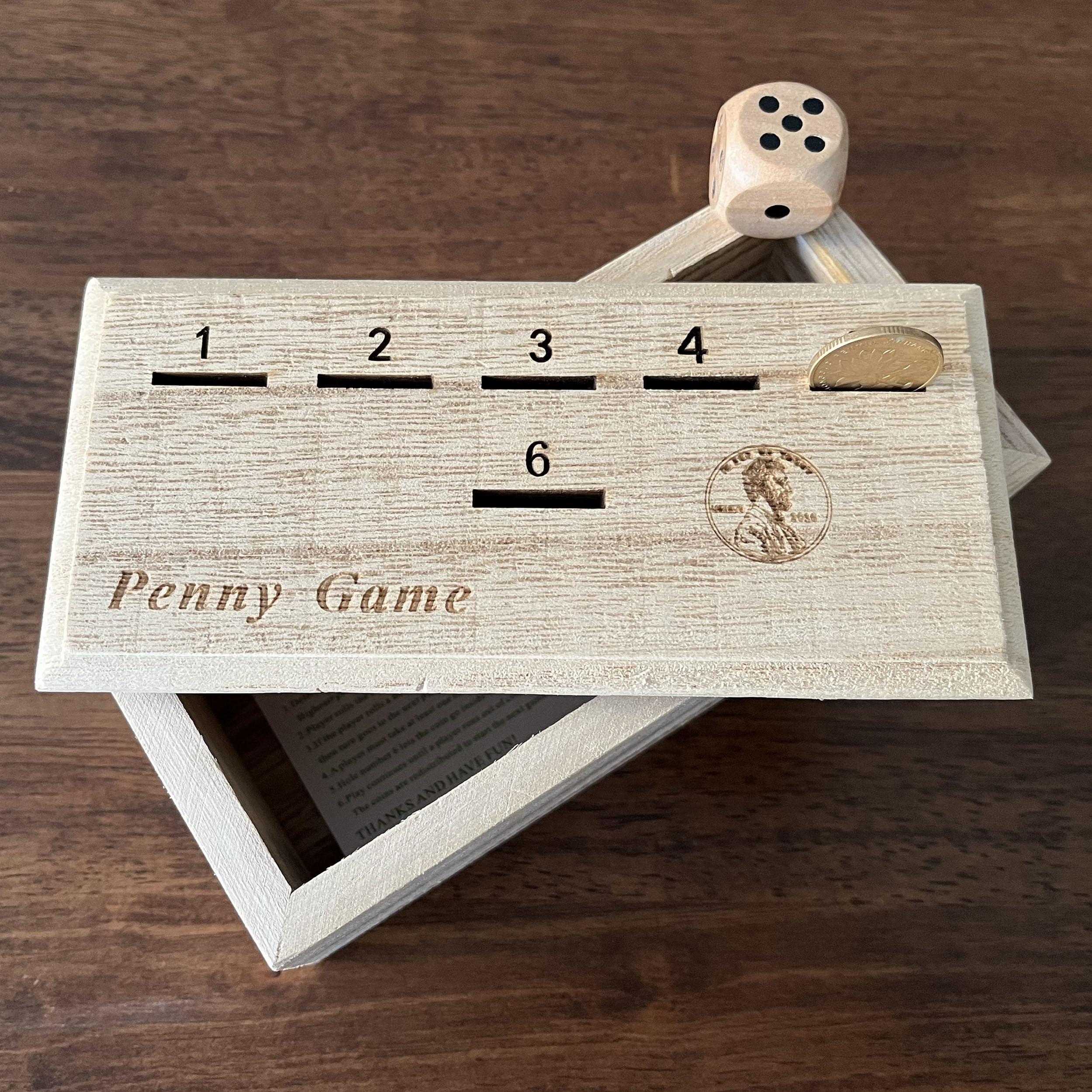 CBLKUS Penny Game - Fun Board Game Works with Coines, Get Rid of Coins to Win, Penny Game Wood Box for 2-6 Players, Simple + Strategic Dice Games