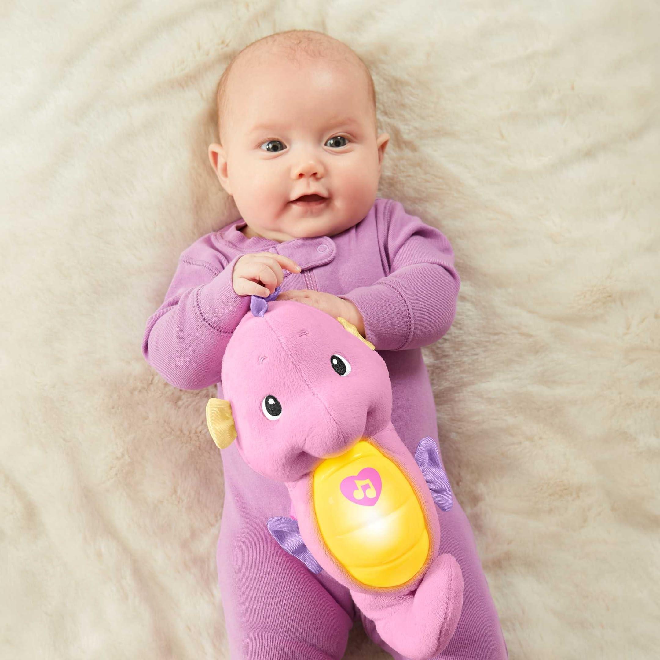 Fisher-Price Fisher-Price Musical Baby Toy, Soothe & Glow Seahorse, Plush Sound Machine With Lights & Volume Control For Newborns, Pink
