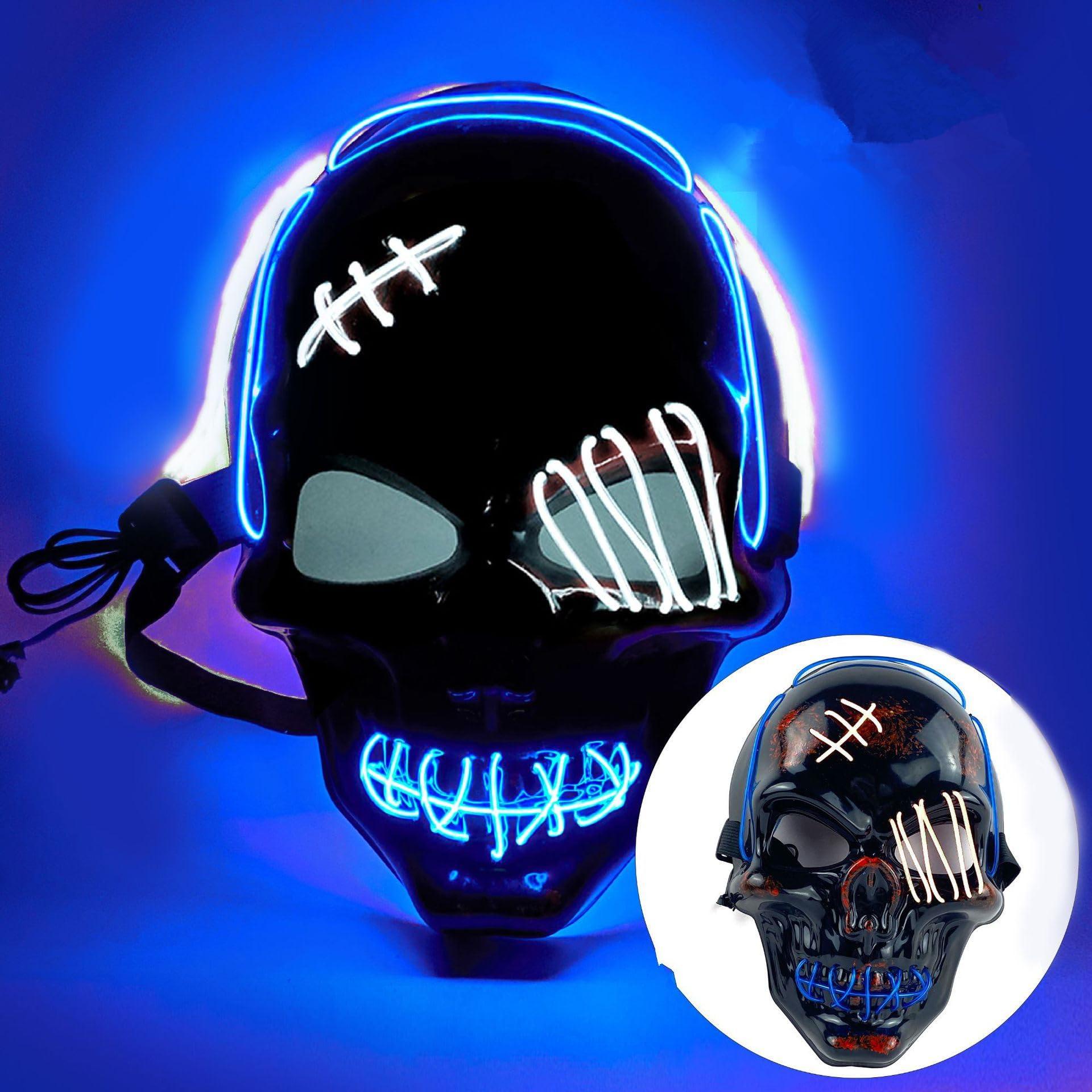 SHANJIA SHANJIA Halloween Mask, Light Up Mask,LED Light Up Mask Scary Skull Mask for Halloween Festival Cosplay Masquerade Carnival Party (Blue+White)