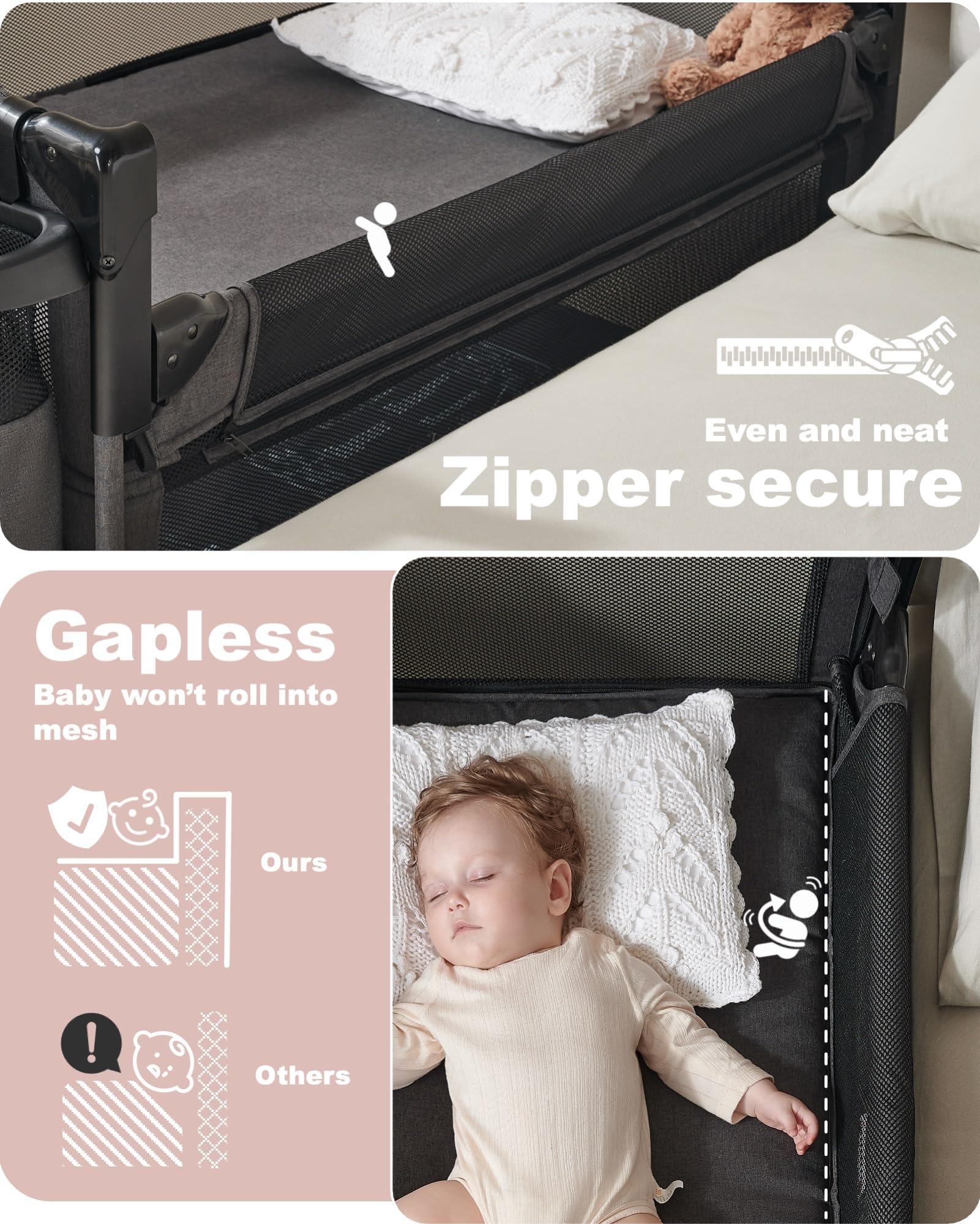 AirClub AirClub Bassinet Bedside Sleeper, Baby Bassinet Crib for Newborn, Bedside Crib Sleeper with Wheels Breathable Mesh