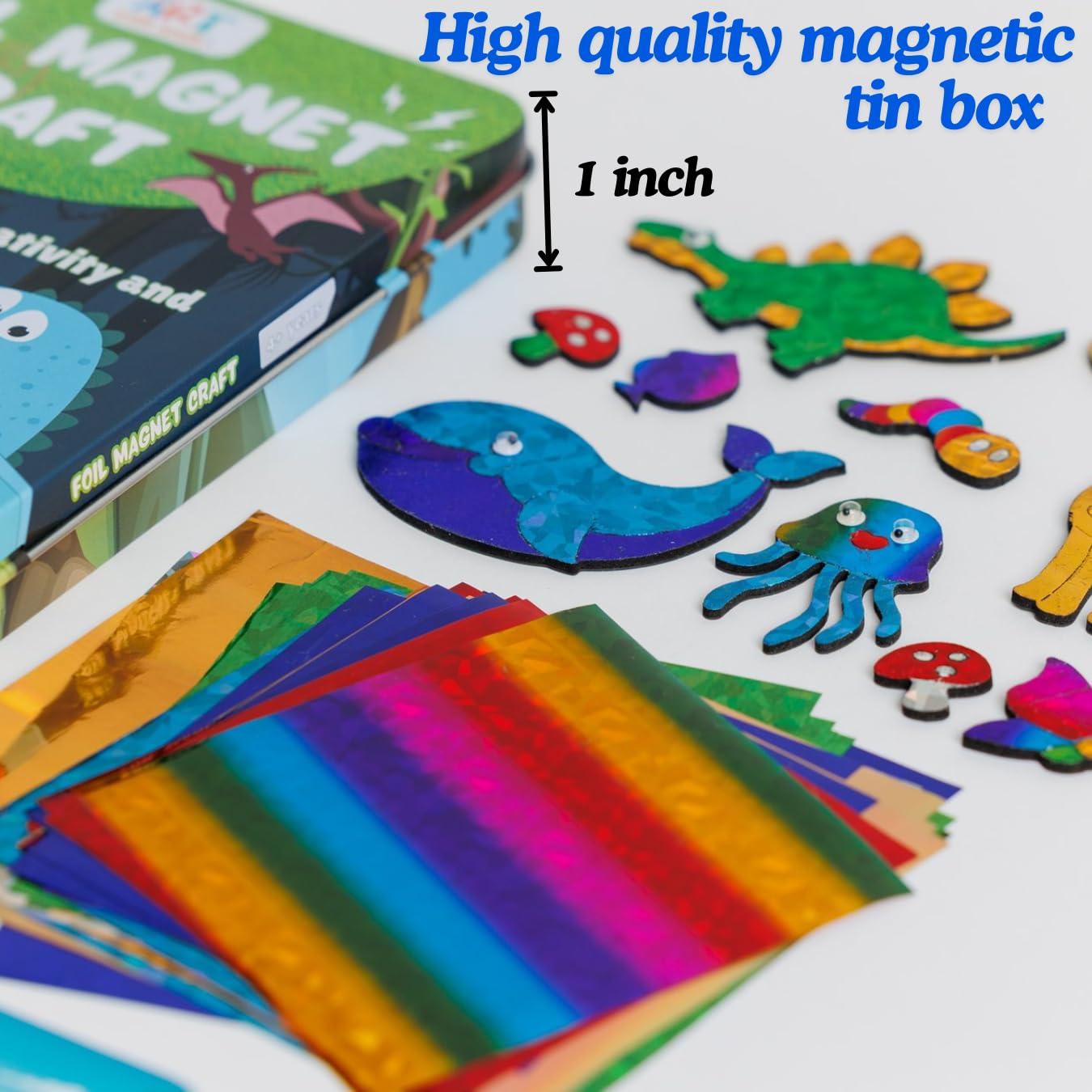 Art with smile Foil Fun Art Kit for Kids - Reusable Animal Foil Art for Girls & Boys, DIY Mess-Free Girls Craft Kit w/Magnets, Ideal Travel Toy & in Car Activities for Kids Ages 4 5 6 7 8 9 10 11 12