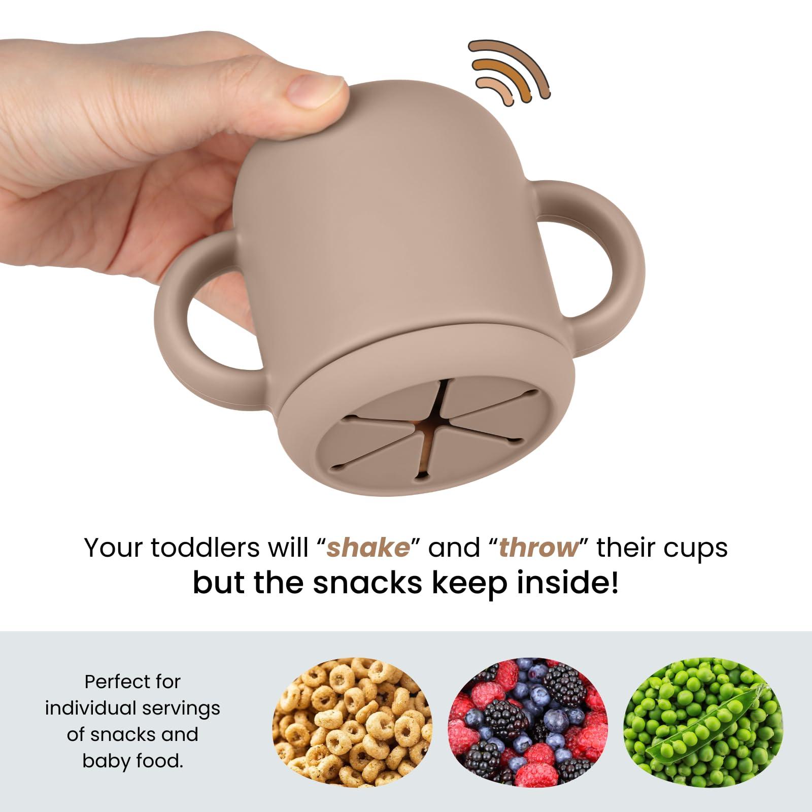 Mintlyfe Mintlyfe Snack Containers, Silicone Snack Cups for 6-12 Months Toddlers - Pack of 2 Food Grade Silicone Snack Cups with Grip Handle for Baby Led Weaning, Unbreakable (Sand/Natural)