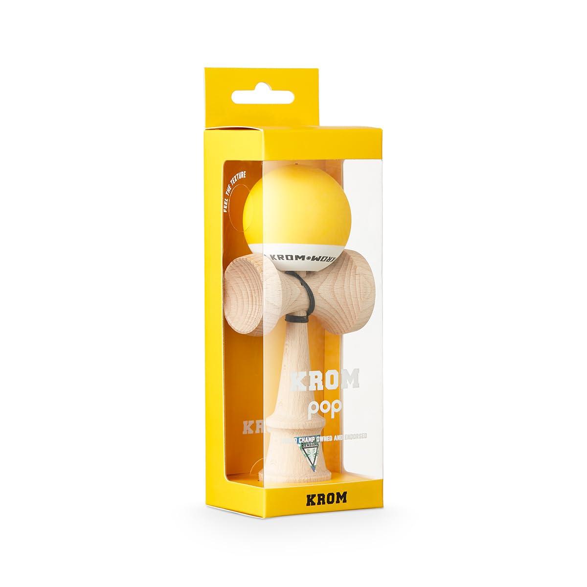 KROM KROM - Kendama Toy POP Yellow - High Wood Quality - Extra Strong - for Beginner and Pro - Gift Pack : Extra String + Stickers