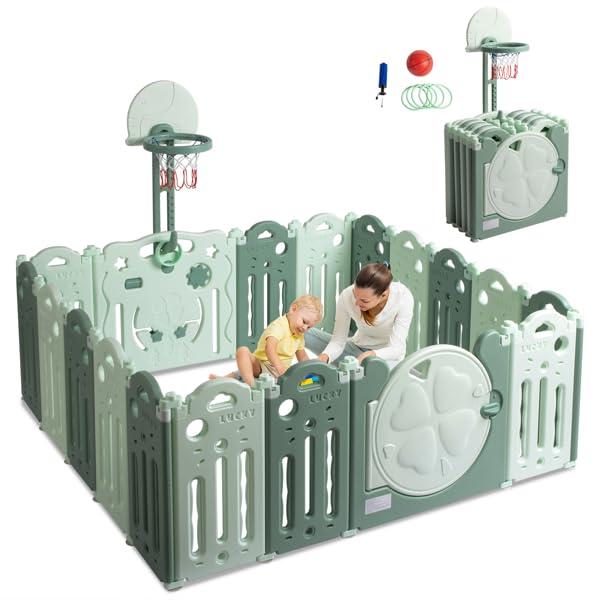 ToysCentral Basics PARC bb en HDPE Pliable 16 2 panneaux avec Panier de Basket-Ball- Vert