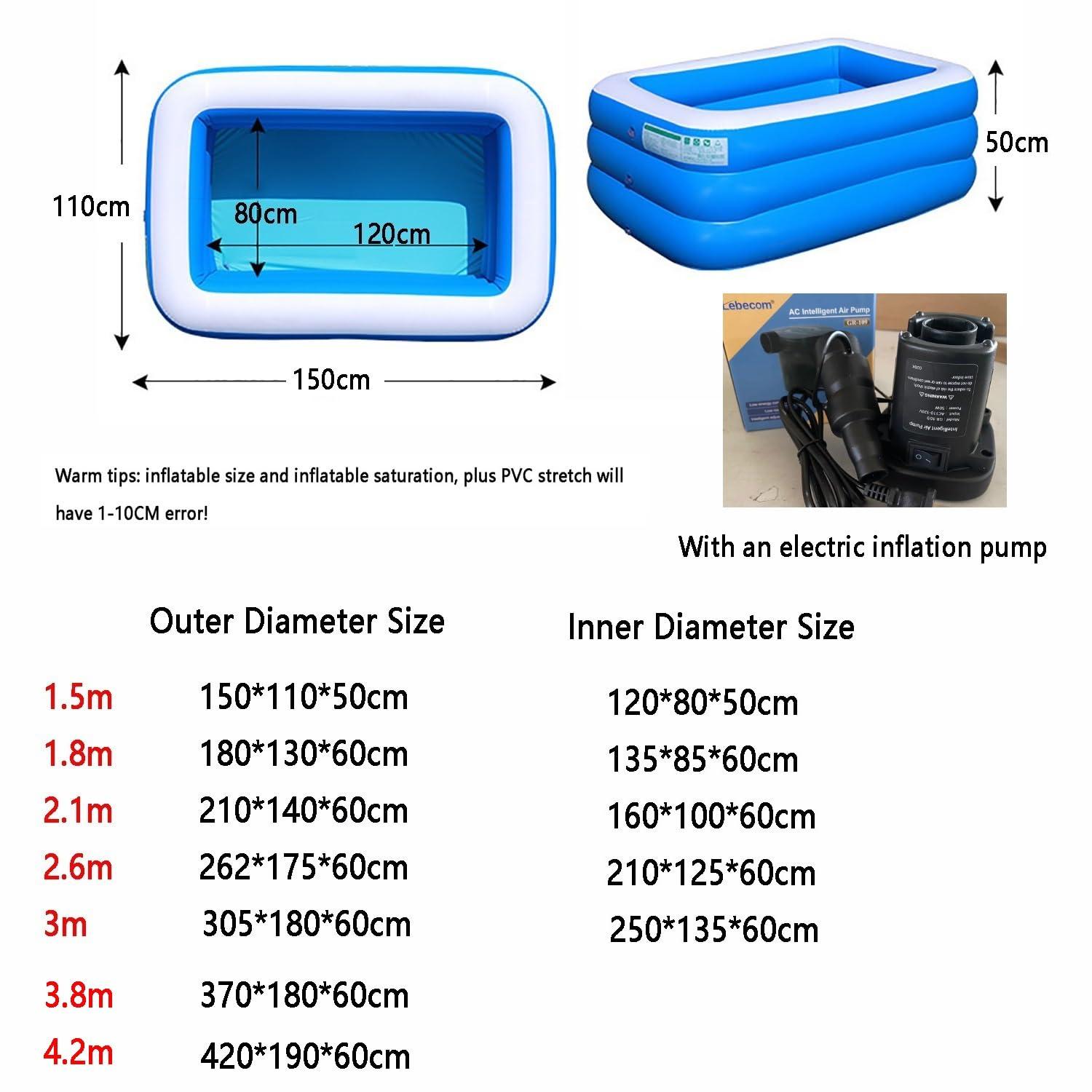 HSPLXYT Inflatable Pool/Large Rectangular Swimming Pool, Kiddie Pools, Thickened Outdoor Pool for Garden Backyard ToddlersVarious Functions, Ball Pool, Sand Pool, Fishing Pool(Size:2.6m)