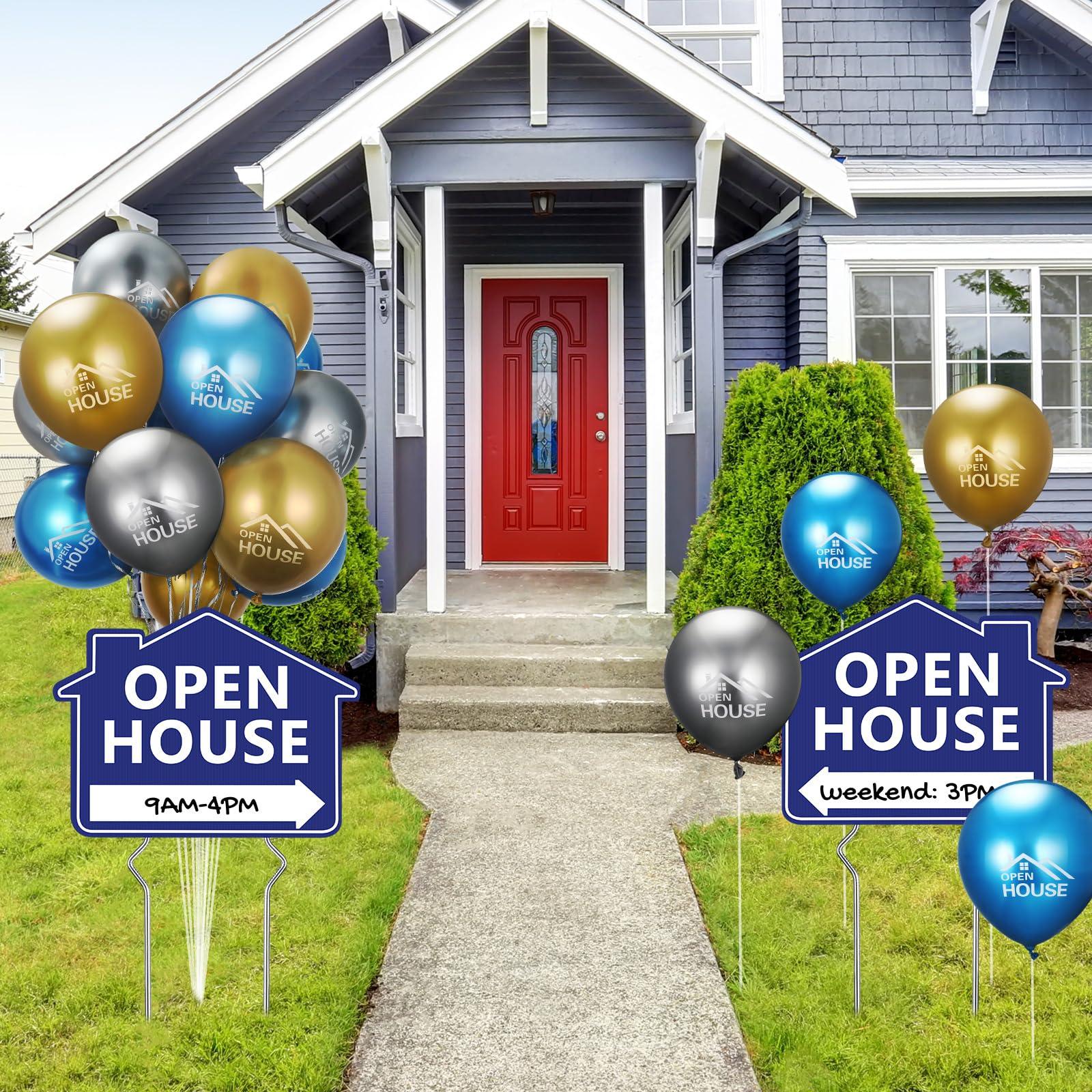 HyDren HyDren 72 Pcs Open House Balloons House for Sale Balloons 15.7 Inches Metallic Balloons for Real Estate Balloons Supplies Signs for Open House Yard Sign House Signs