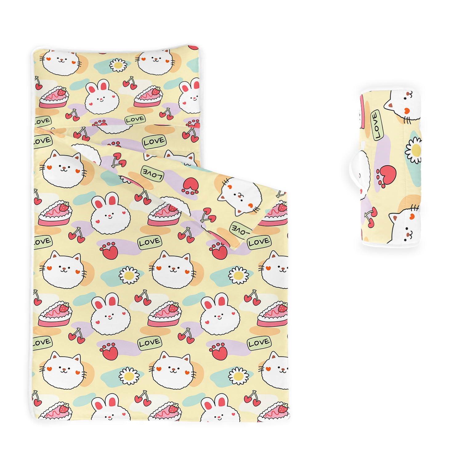 Datura home Datura home Nap Mat -Cat Rabbit Sleeping Bag with Removable Pillow - Daycare and Sleepovers Preschool Kindergarten Bedding Set for Kids Toddler Boys Girls(Cat2 Large)