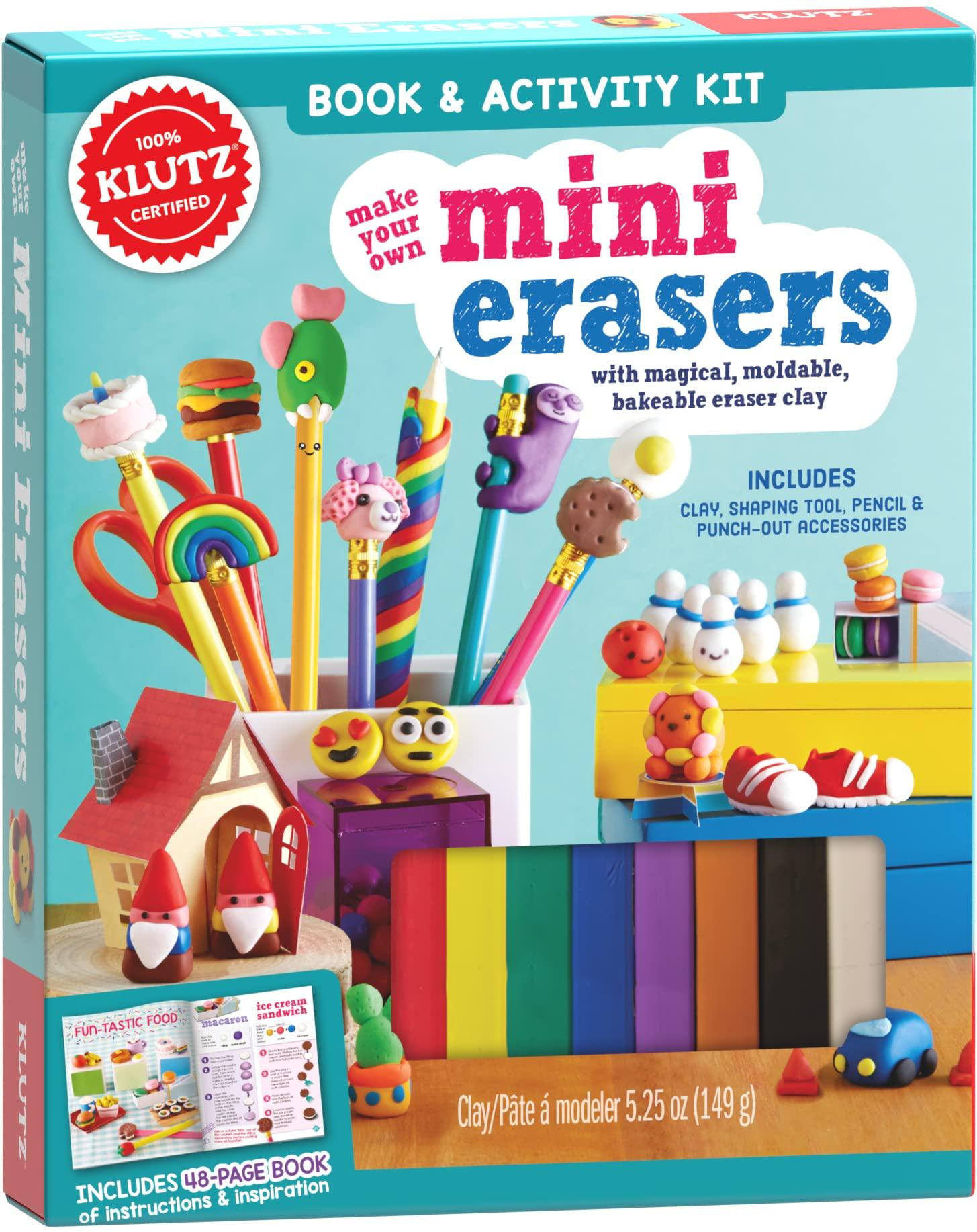 Klutz KLUTZ Make Your Own Mini Erasers Toy includes (8)colors of eraser clay^pencil^clay shaping tool^(2)sheets of papercraft displays