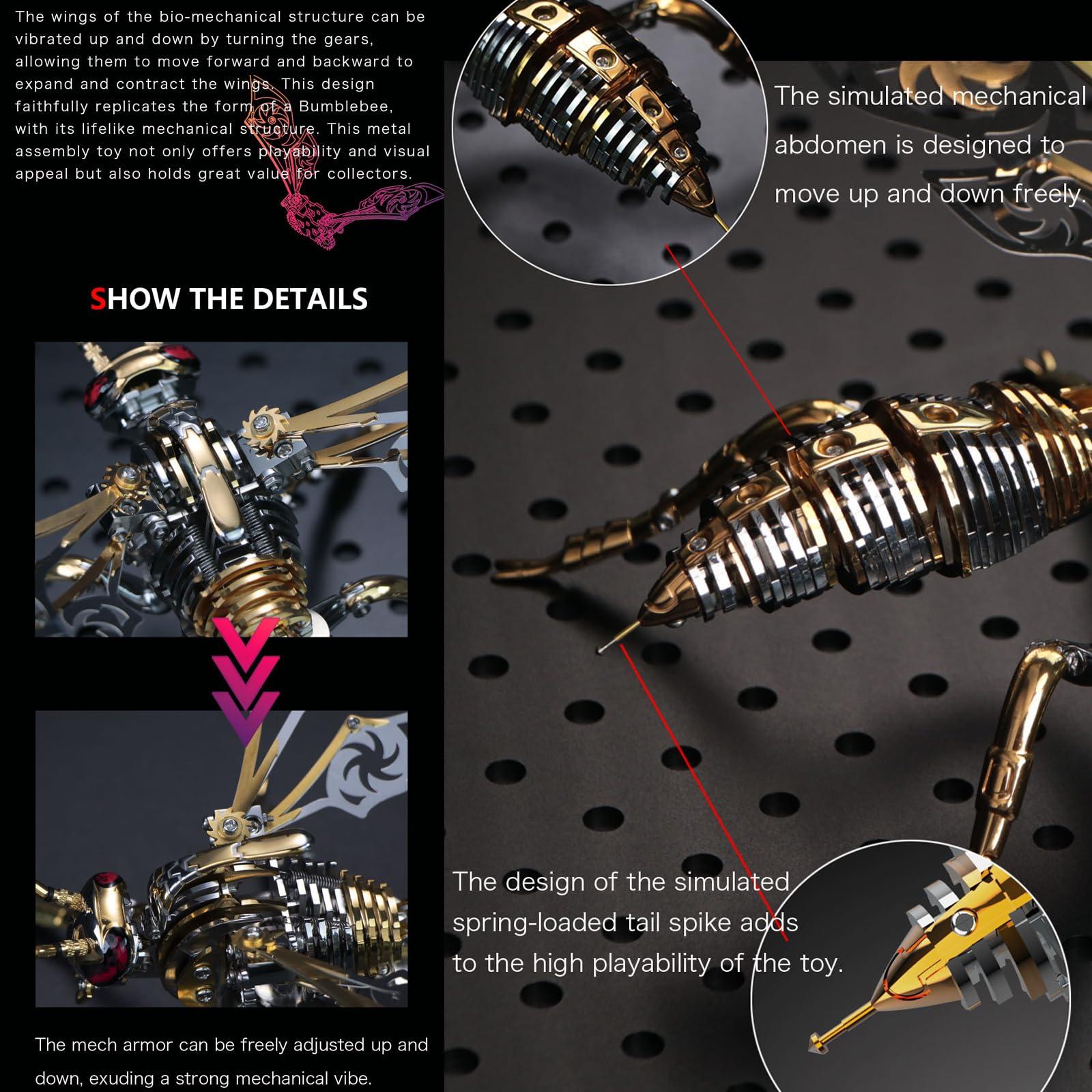 OreilleStar 3D Metal Puzzles for Adults: Northern Giant Hornet Metal Model Kits, 3D Metal Puzzle Mechanical Wasp Building Blocks, Difficult DIY for Assembly, Birthday Gifts for Men (3D Metal Wasp-Silver Gold)