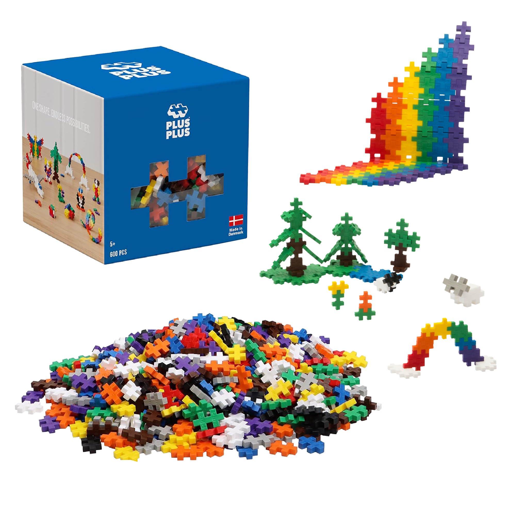 PLUS PLUS PLUS PLUS - Open Play Set - 600 Piece - Basic Color Mix, Construction Building Stem Toy, Interlocking Mini Puzzle Blocks for Kids