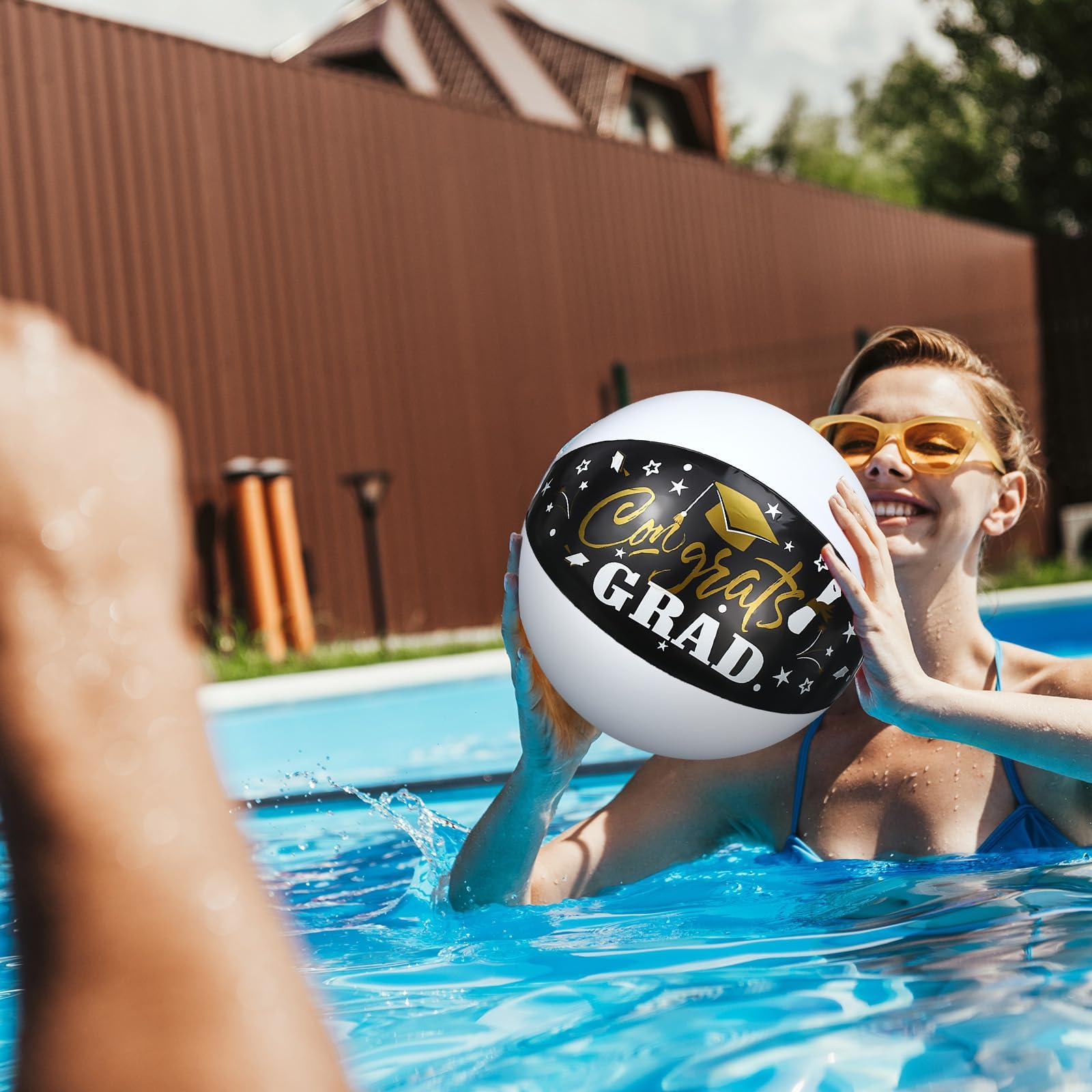 Hungdao Hungdao 20 Pcs Graduation Beach Balls Class of 2025 Congrats Grad Sign Inflatable Graduation Party Favors Supplies Decoration for Seniors Teens Summer Pool Beach Outdoor(Black)