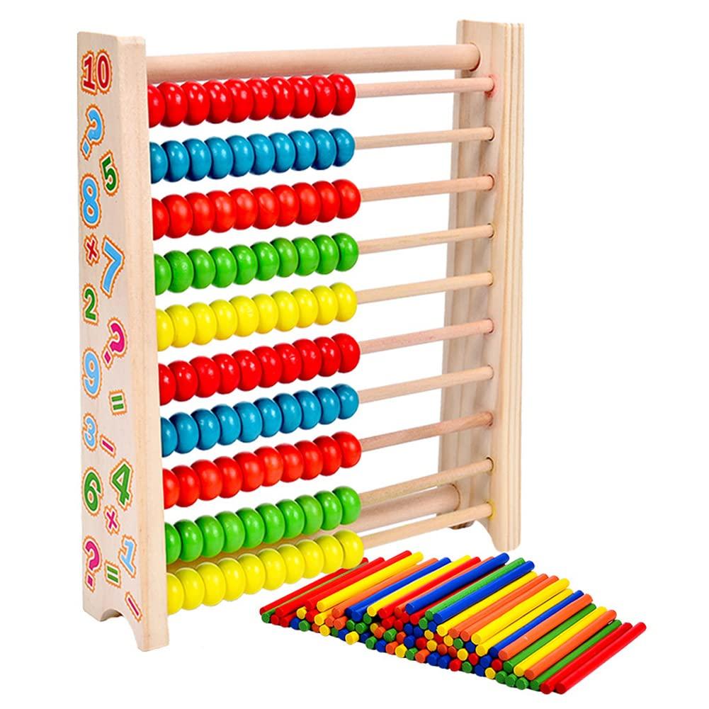 Tvoip Tvoip Wooden Abacus for Kids Math with 100 Beads and 100 Counting Sticks Educational Math Games Preschool Learning Toys Learning Number Abacus for Toddler, Mathematics Toy Beads Game