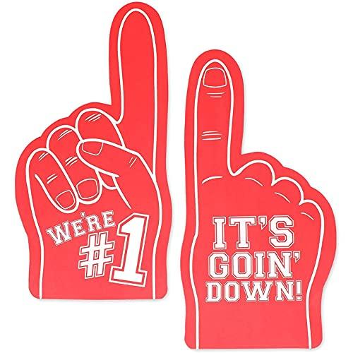Okuna Outpost Okuna Outpost 2 Pack Red Foam Fingers #1, It\'s Goin\' Down for Sports Fan Accessories, Cheering, Party Favors, 17.5 Inch Giant Foam Hand