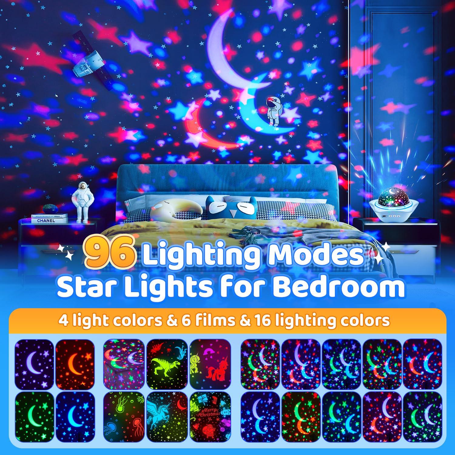 One Fire One Fire Night Light for Kids Toys, 96 Lighting Modes Star Projector 360 Rotating+6 Films Kids Night Light Projector, Rechargeable Lamp for Bedroom, Stars for Ceiling Projector for Bedroom Decor