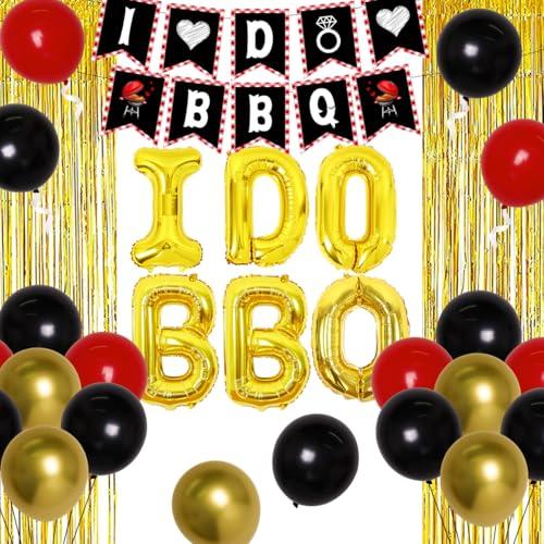 Wonmelody BBQ Bachelorette Decorations, I Do BBQ Decorations - Banner, Diamond Ring, Barbeque Pig Foil Balloon for Better be Quick Engagement Bridal Shower Party Supplies with Tinsel Curtain Backdrop