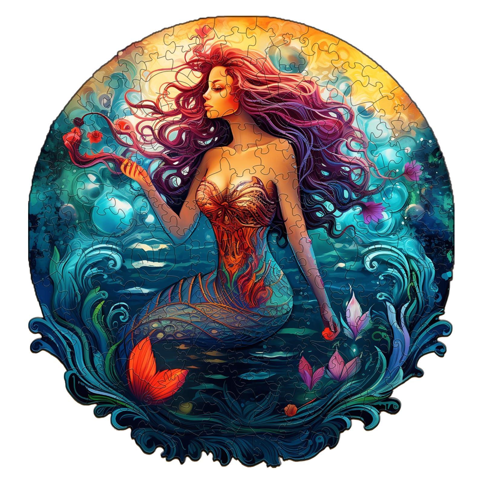 NABYSHOP Wooden Puzzles for Adults, Aqua Woman Wooden Jigsaw Puzzle with Unique Shapes and Wood Puzzle Box, Birthday Gift for Adults and Kids, Family Puzzle Games(L-13.3 * 12.6in 280pcs)