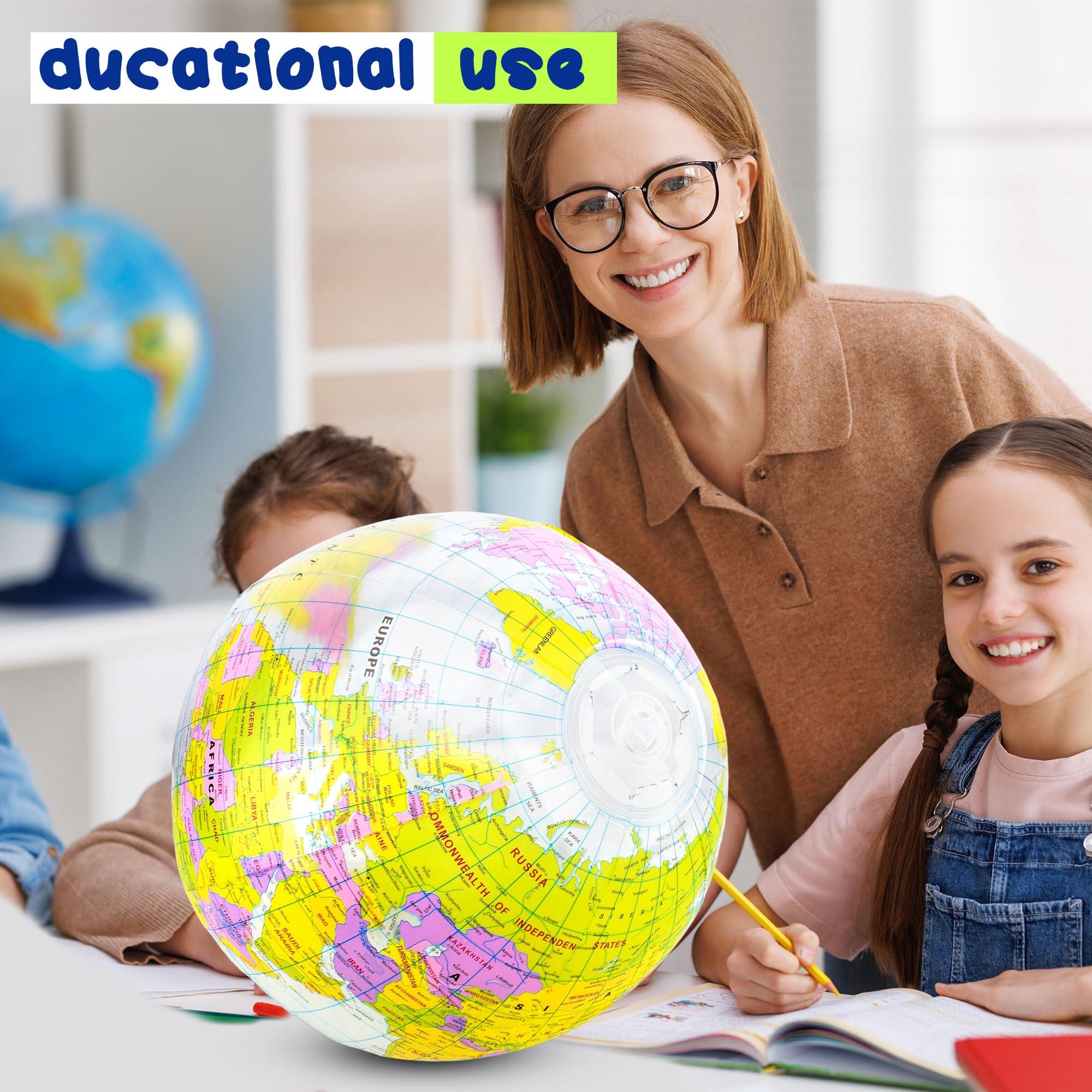 Feradny Feradny 16 inches Inflatable Globe Blow up World Globe PVC Earth Beach Ball Globe Toys for Kids Swimming Pool Game Classroom Playing or Teaching Party Favors Decorations (36)