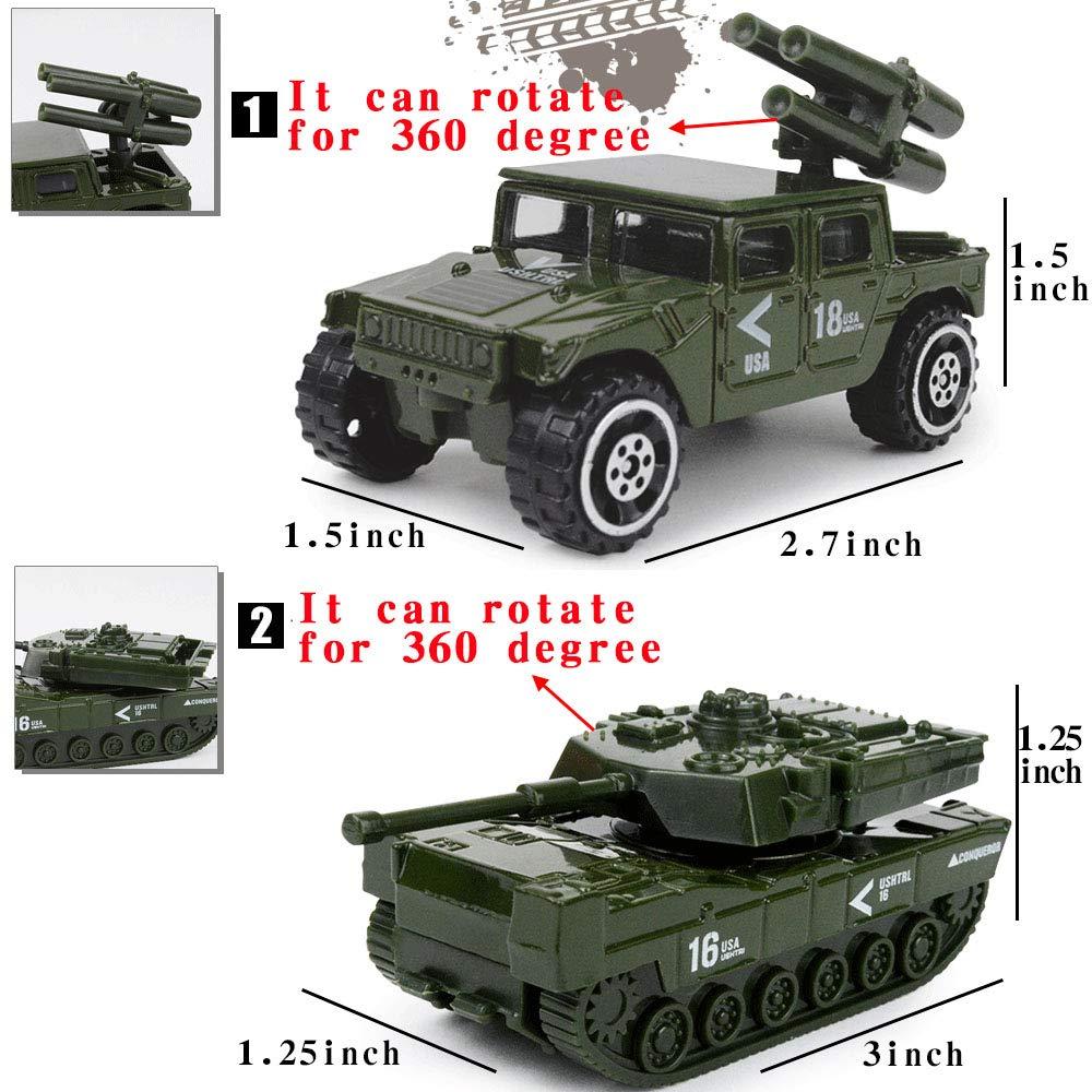 DUNRIOG TOYS 23 Pack Die-cast Military Vehicles Sets,6 Pack Assorted Alloy Metal Army Models Car Toys,16 Pack Soldier Army Men,1 Playmat,Mini Army Toy Tank,Panzer,Anti-Air Vehicle,Helicopter Playset for Kids Boys