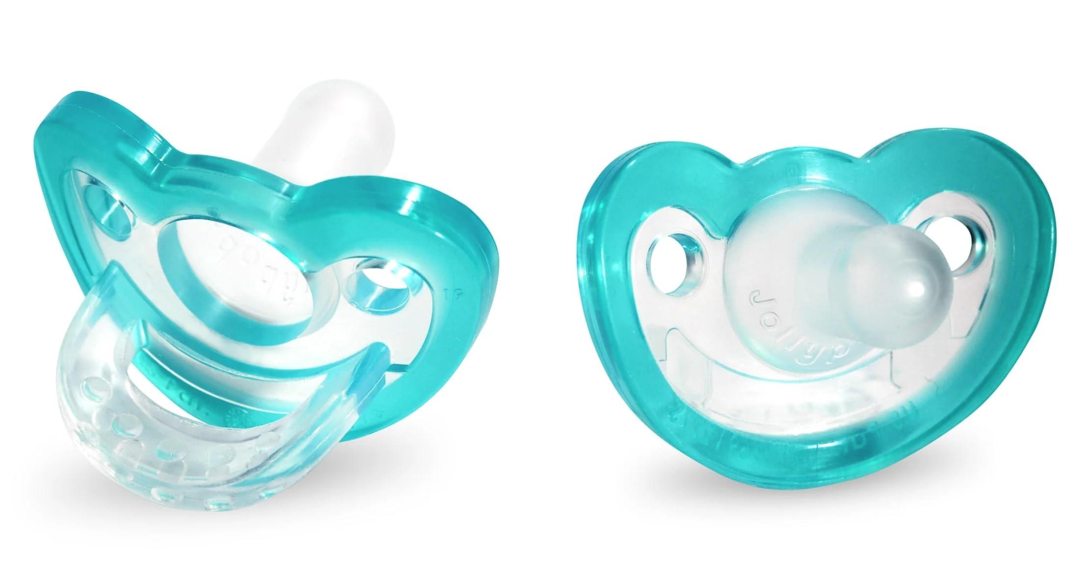 RAZBABY RaZbaby Jollypop Pacifier for Babies 3 Months and Up, USA Made, Natural Shaped Orthodontic Binky, Lovingly Shared in NICUs & Hospitals Worldwide, Medical-Grade 100% BPA-Free - 2 Pack - Teal