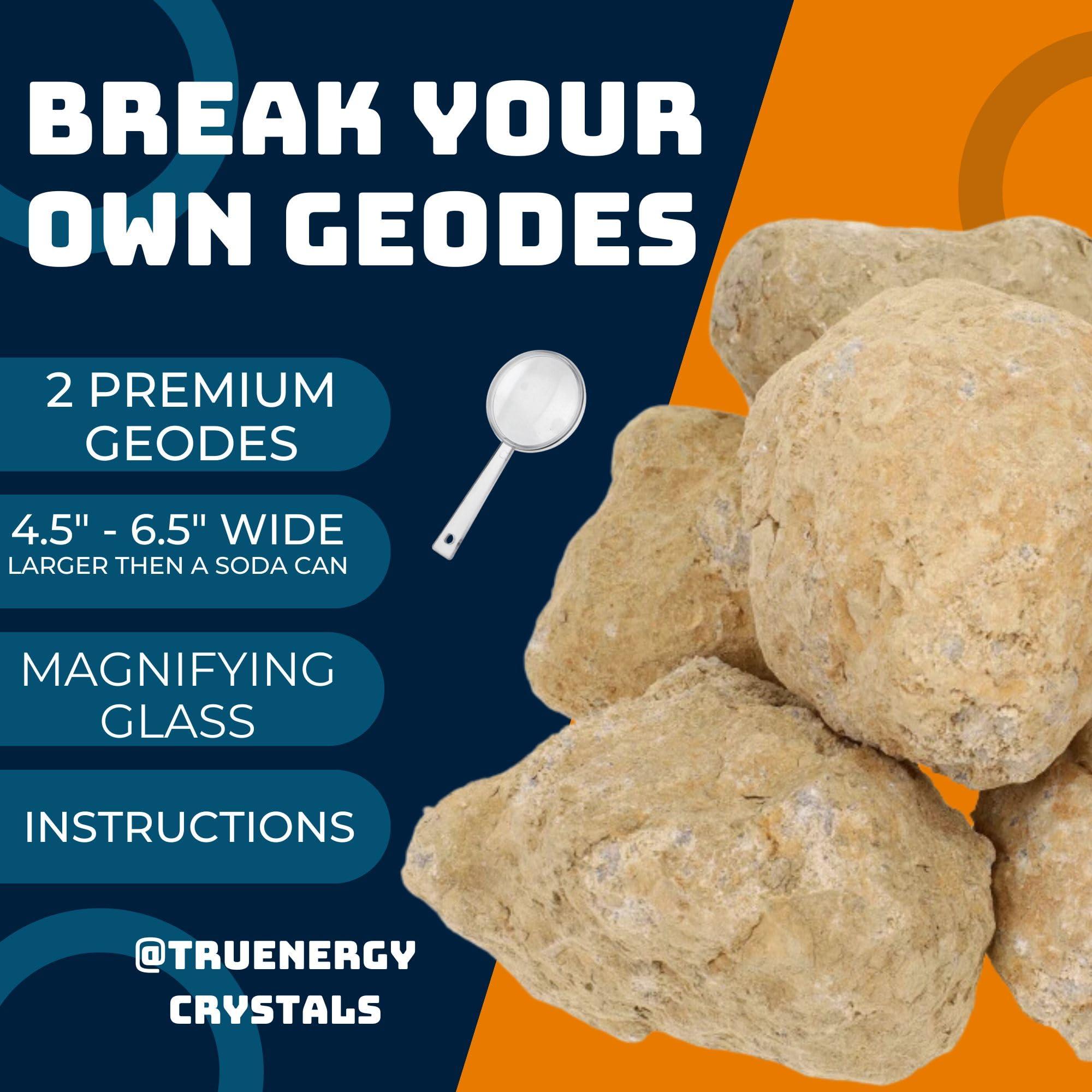 TruEnergy TRUENERGY Jumbo Break Your Own Geodes Kit  2 Premium 4.5-6.5 Geodes with Magnifying Glass & Instructions  Easy-to-Open STEM Science Kit for Kids  Educational Geology Toy for Boys & Girls Jumbo