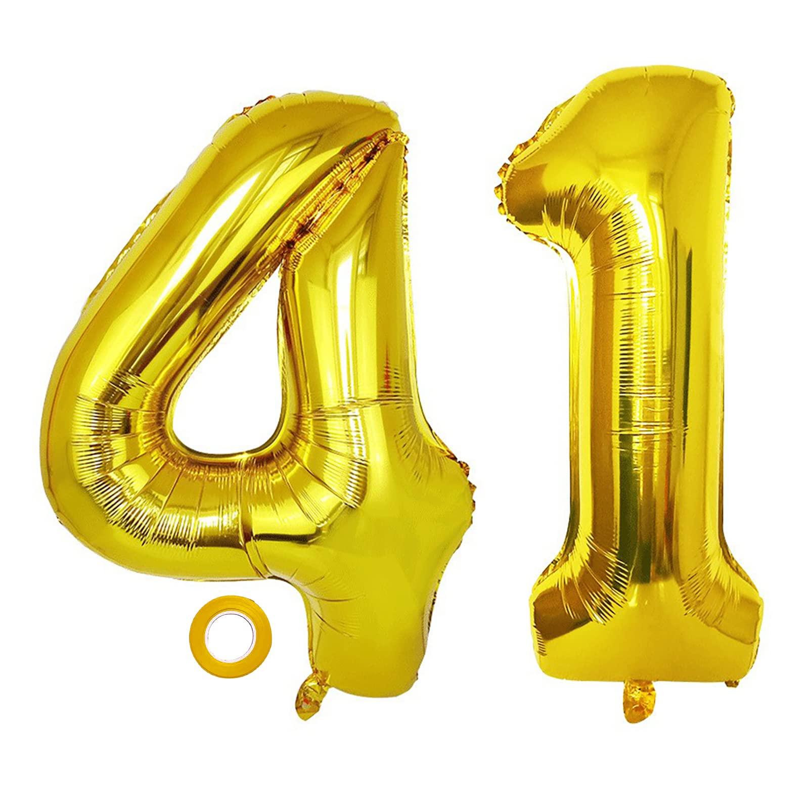 Chaungfu 40 inch 41 Number Balloon 41 Birthday Balloons Digit 41 Helium Balloons Giant Balloon Alphabet Foil Balloon for Birthday Party Supplies Wedding Bachelorette Bridal Shower, Gold Mylar 41 Balloon