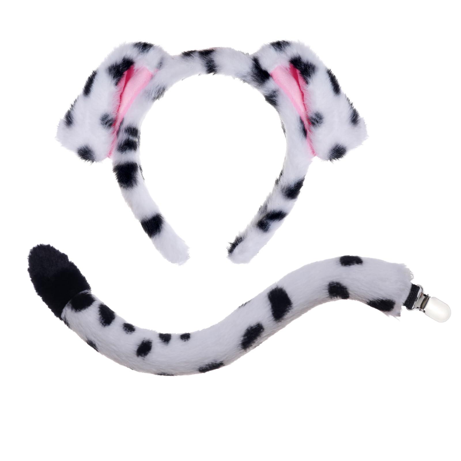Jmkcoz Jmkcoz Dalmatian Ears Headband and Tail Set Fancy Animal Dalmatian Dog Costume for Halloween Dress Up Cosplay Party