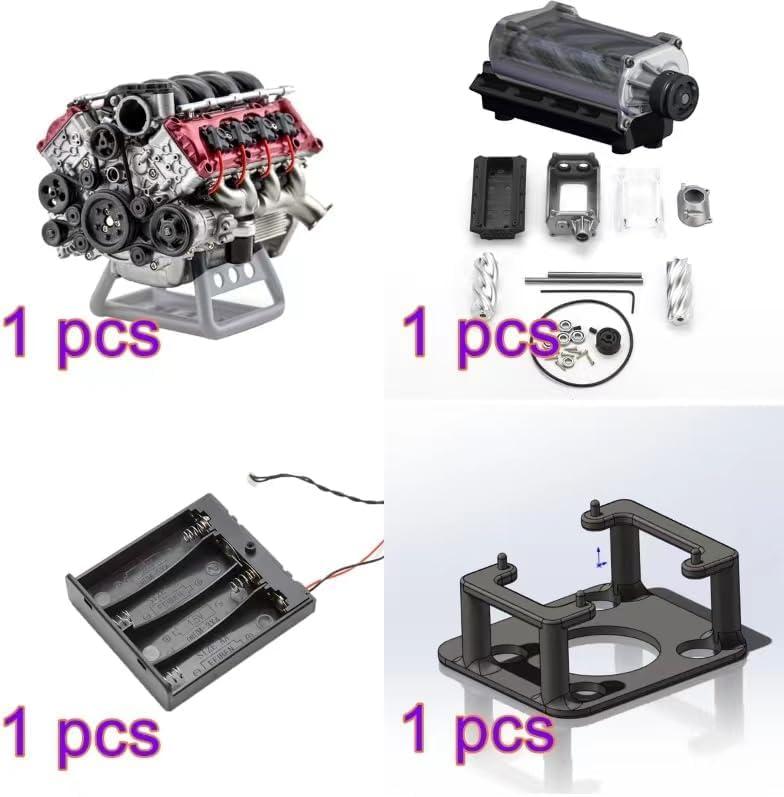 Generic Mini V8 Engine Kits That Runs, MAD Cison V8 Engine Kit Small Engine Building Kit for Adults to Build Suit for RC Cars AX90104 SCX10 Capra VS4-10 Pro/Ultra, Simulation Toy (V8 Engine+Supercharger)