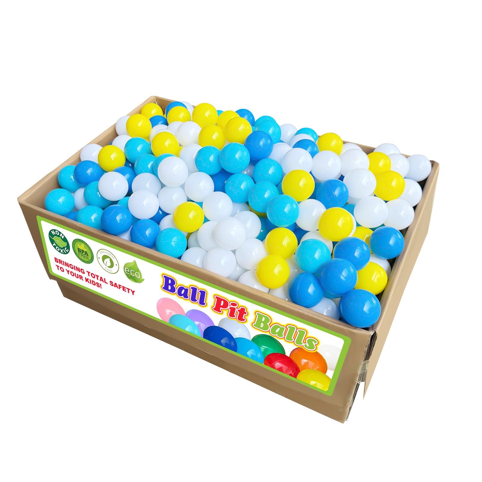 YUFUL Ball Pit Balls 1000 Count for Kids, Plastic Balls for Ball Pit, 2.2-Inch Crush Proof Play Balls BPA Free Non-Toxic, 4 Kinds of Bright Color Ocean Balls Include a Reusable Net Bag (Yellow Type)