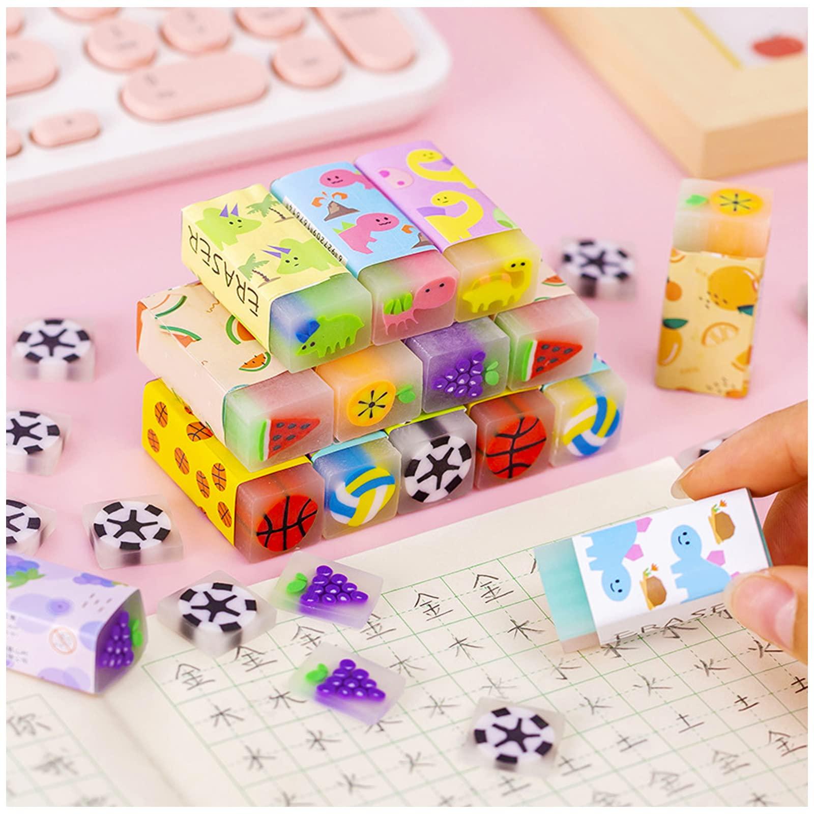 Dreamm Cute Erasers for Kids Bulk 16 Pack Animal Food Fun Desk Pets Pencil Students School Supplies Prize Gifts Party Favors