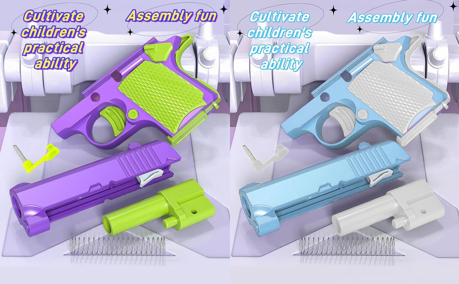 HELOBELA Fidget Toy Gun for ADHD & Anxiety, Mini Stress Relief Fidget Pistols for Kids & Adults, 2-Pack Realistic Fake Gun Fidget Toys, Quiet 1911 3D Printed Slider Gun Gift (Blue&Purple)