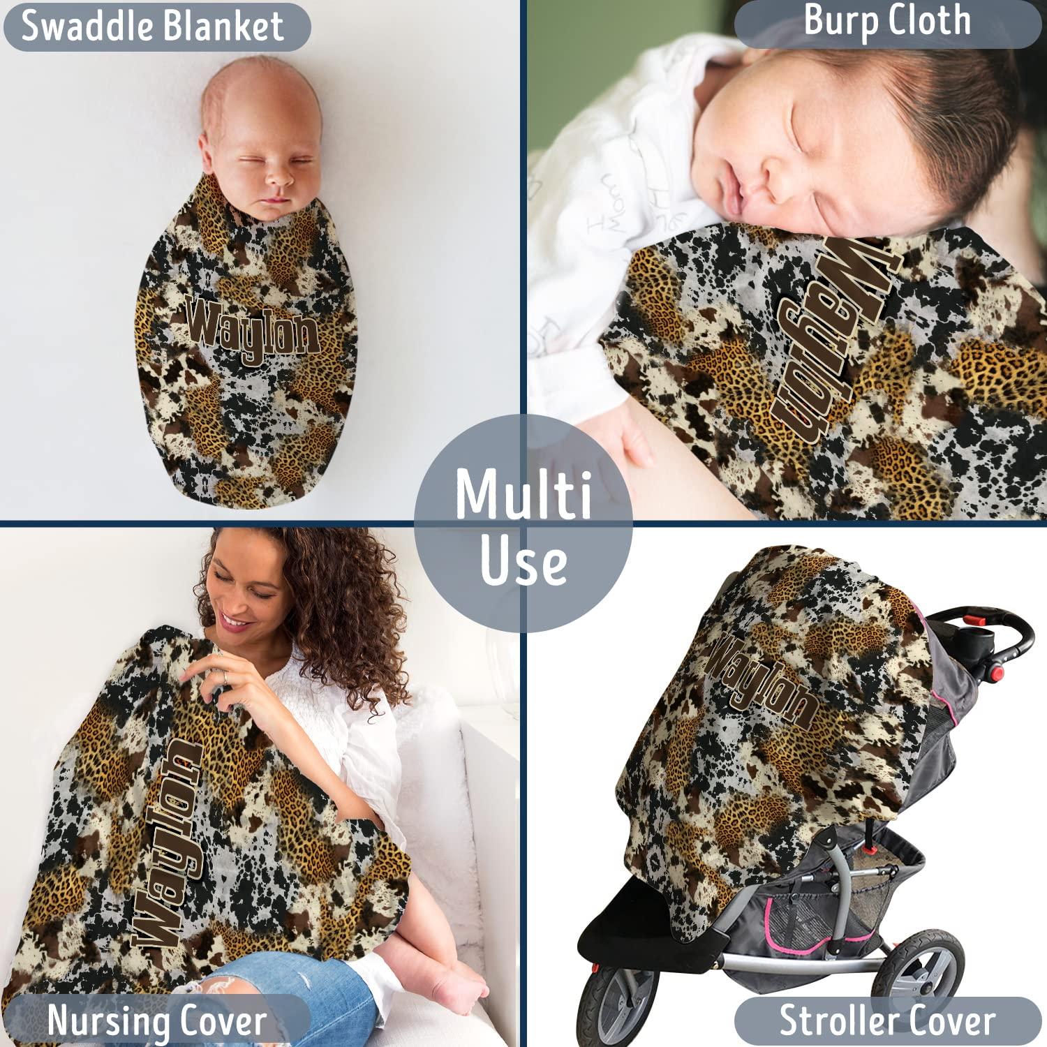 locobird Cow Print Blankets, Cowboy Baby Blankets, Baby Western Blankets, Personalized Baby Blankets for Girls Boys, Baby Stuff, Custom Baby Blankets Name Fleece Blankets for Newborn Infant Son Daughter