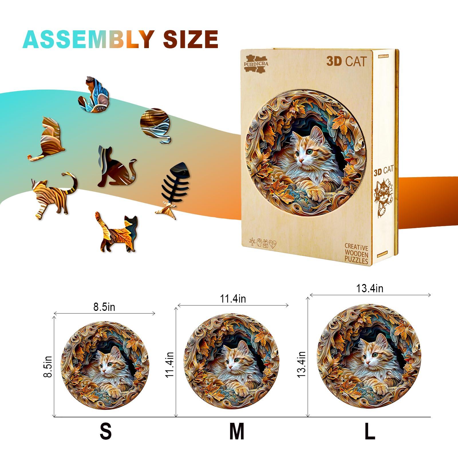 Purdicra Wooden Puzzles for Adults, 3D Vision Wooden Jigsaw Puzzles for Adults Kids, 300pcs Unique Shape 3D Cat Wooden PuzzleChallenging Adult Puzzles Family Games 13.4 * 13.4in