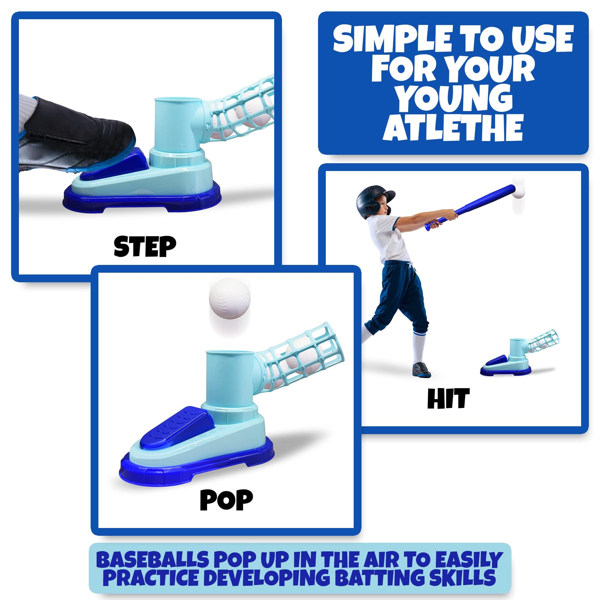 ArtCreativity ArtCreativity Baseball Pitching Machine for Kids, Pop A Pitch Baseball Batting Kids Pitching Machine Toy with Collapsible Bat + 3 Baseballs, Baseball Pitching Trainer for Batting Practice, Outdoor Fun